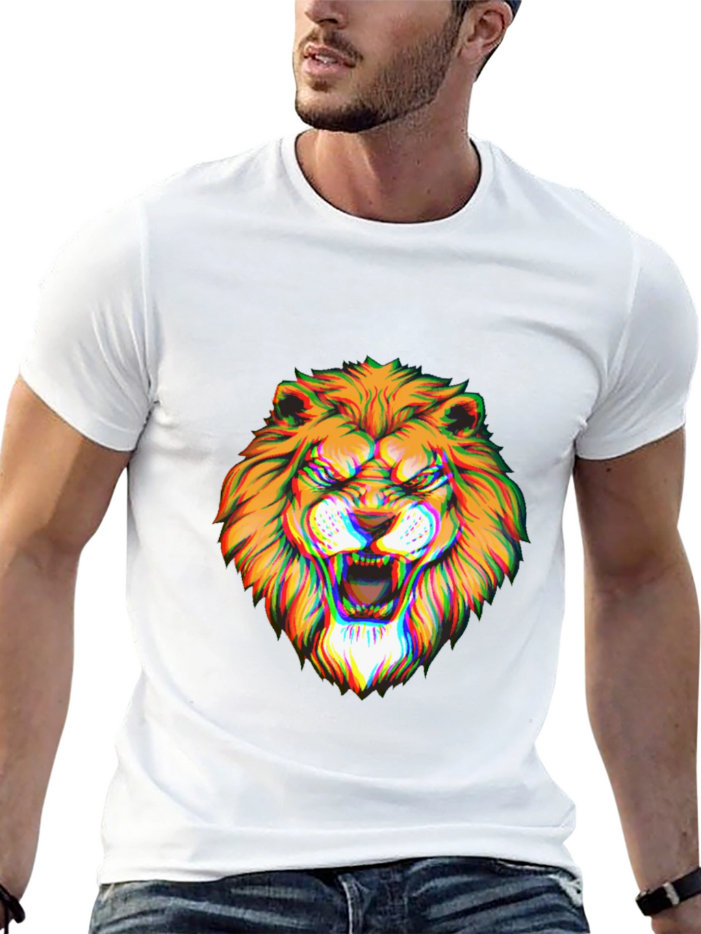 Mens Black Graphic Lion T-Shirt
