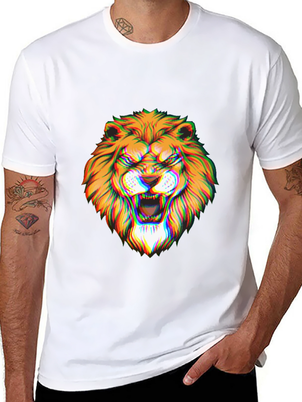 Mens Black Graphic Lion T-Shirt
