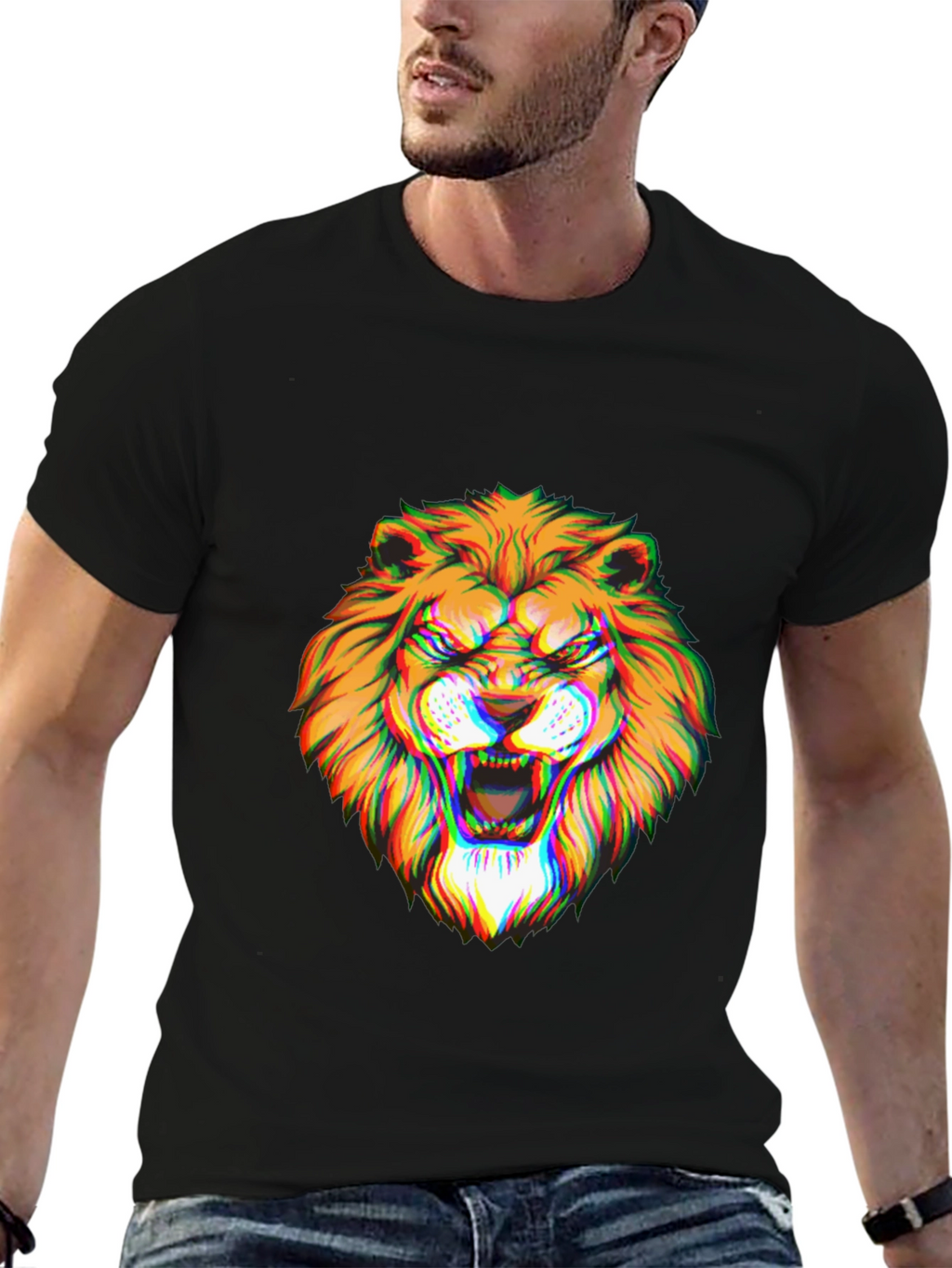 Mens Black Graphic Lion T-Shirt