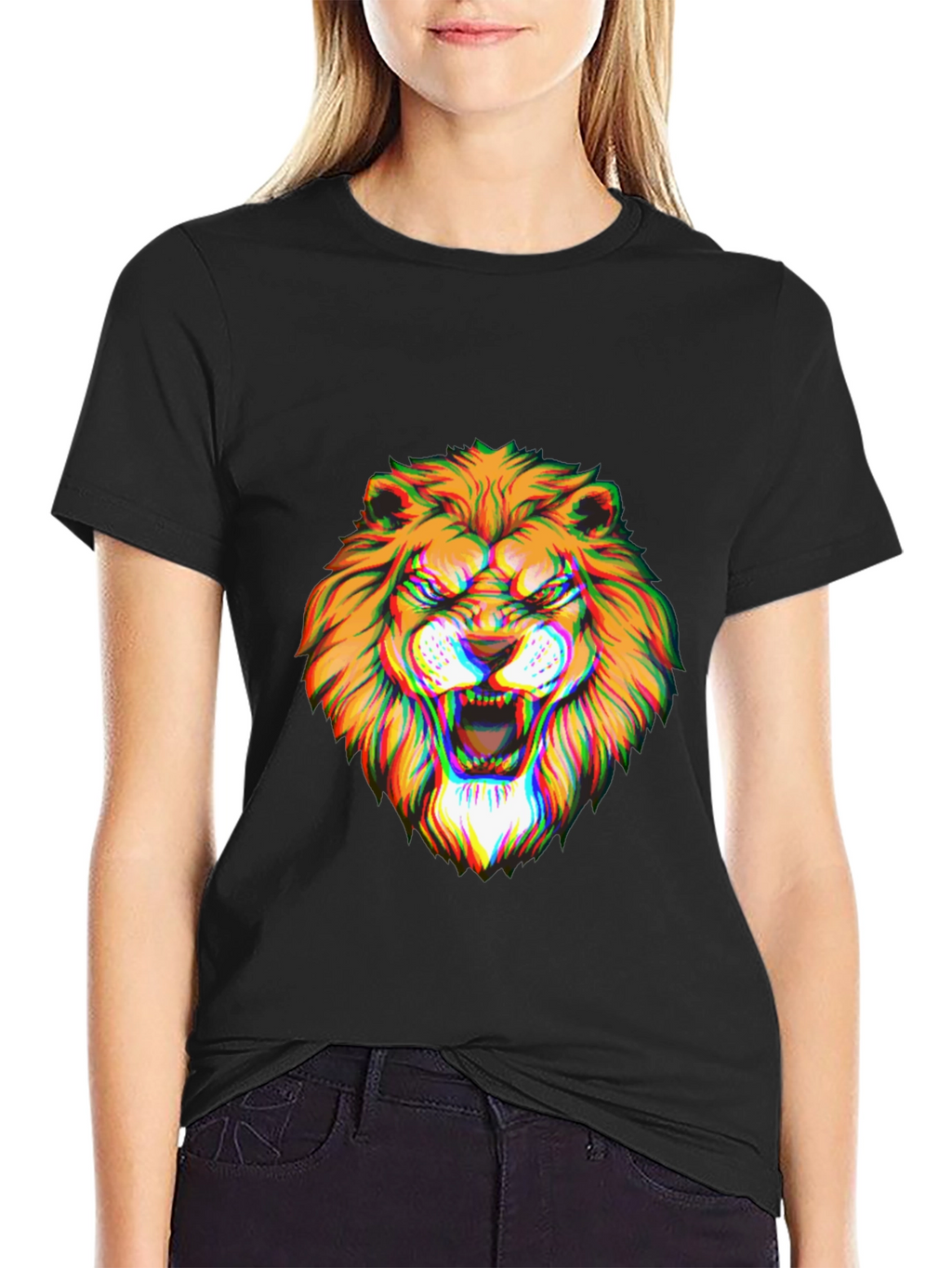 Mens Black Graphic Lion T-Shirt