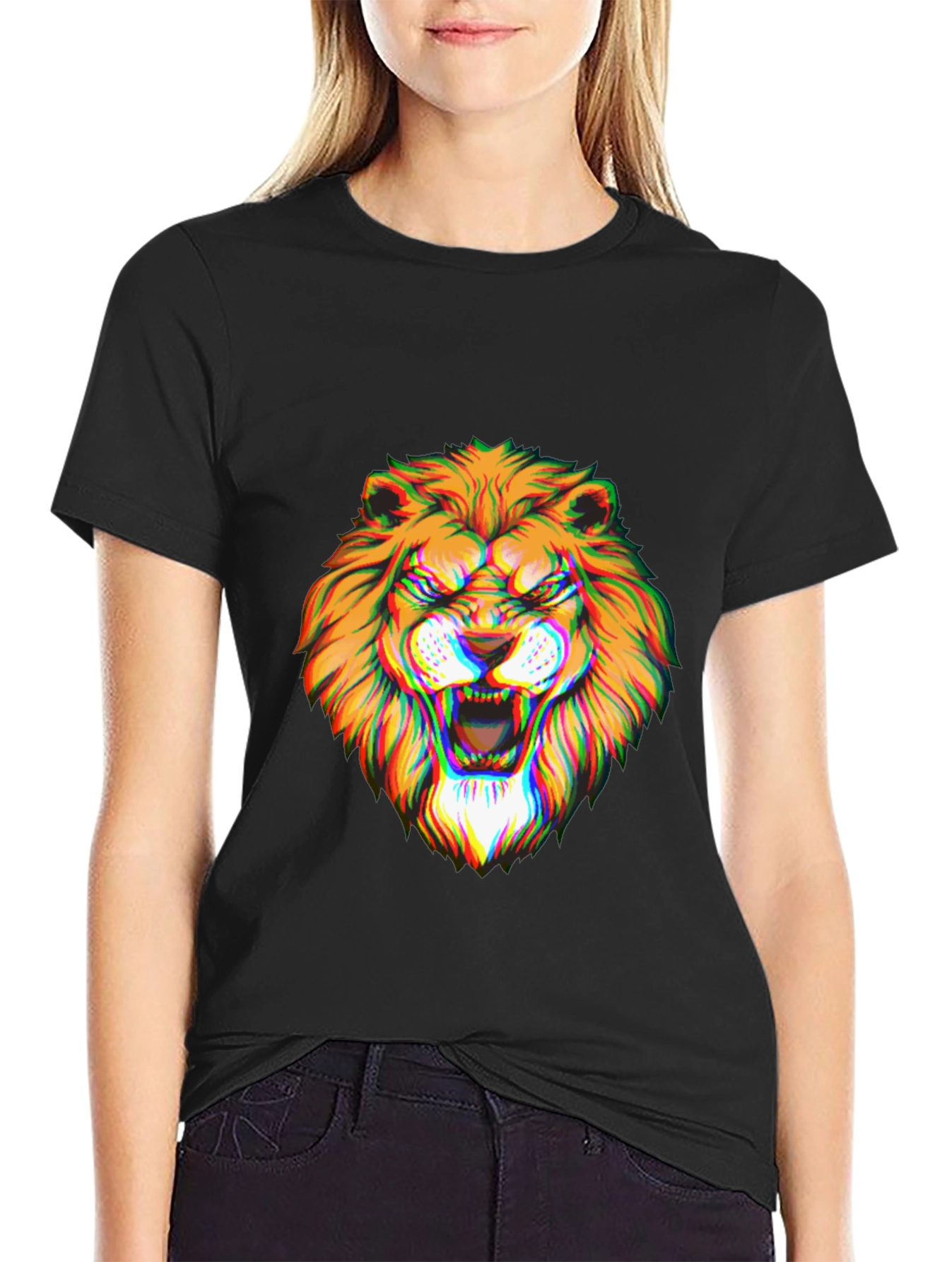 Mens Black Graphic Lion T-Shirt