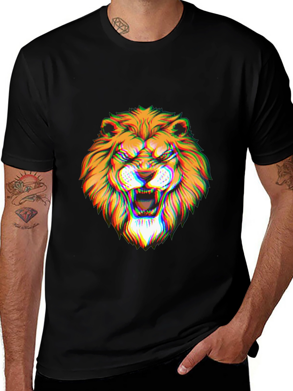 Mens Black Graphic Lion T-Shirt
