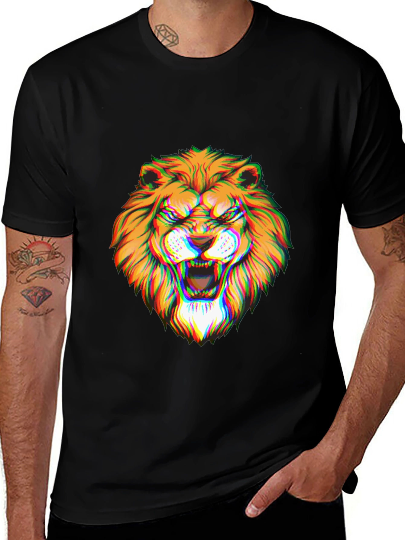Mens Black Graphic Lion T-Shirt