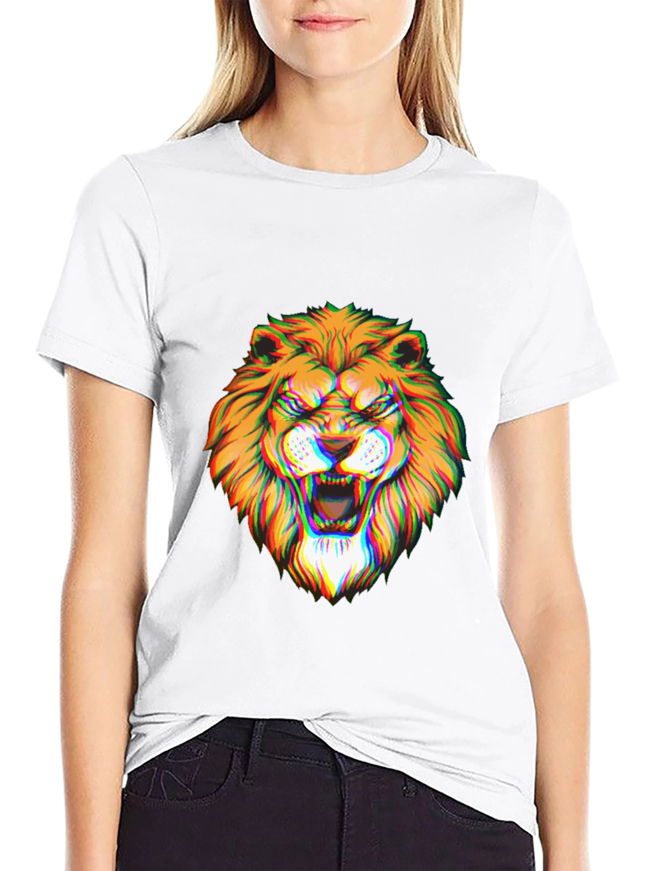 Mens Black Graphic Lion T-Shirt