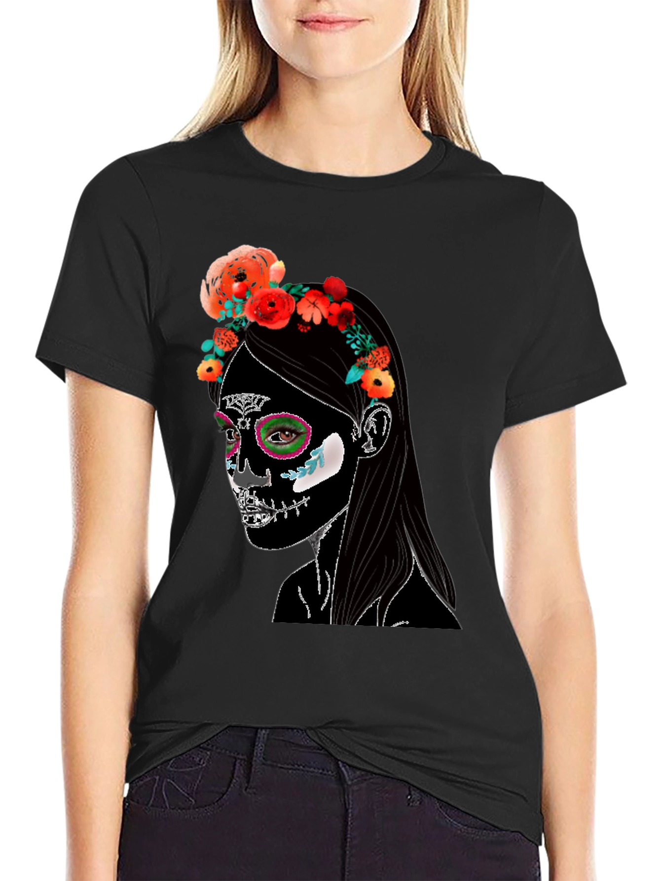 Sugar Skull Woman Graphic Tee - Dia de los Muertos
