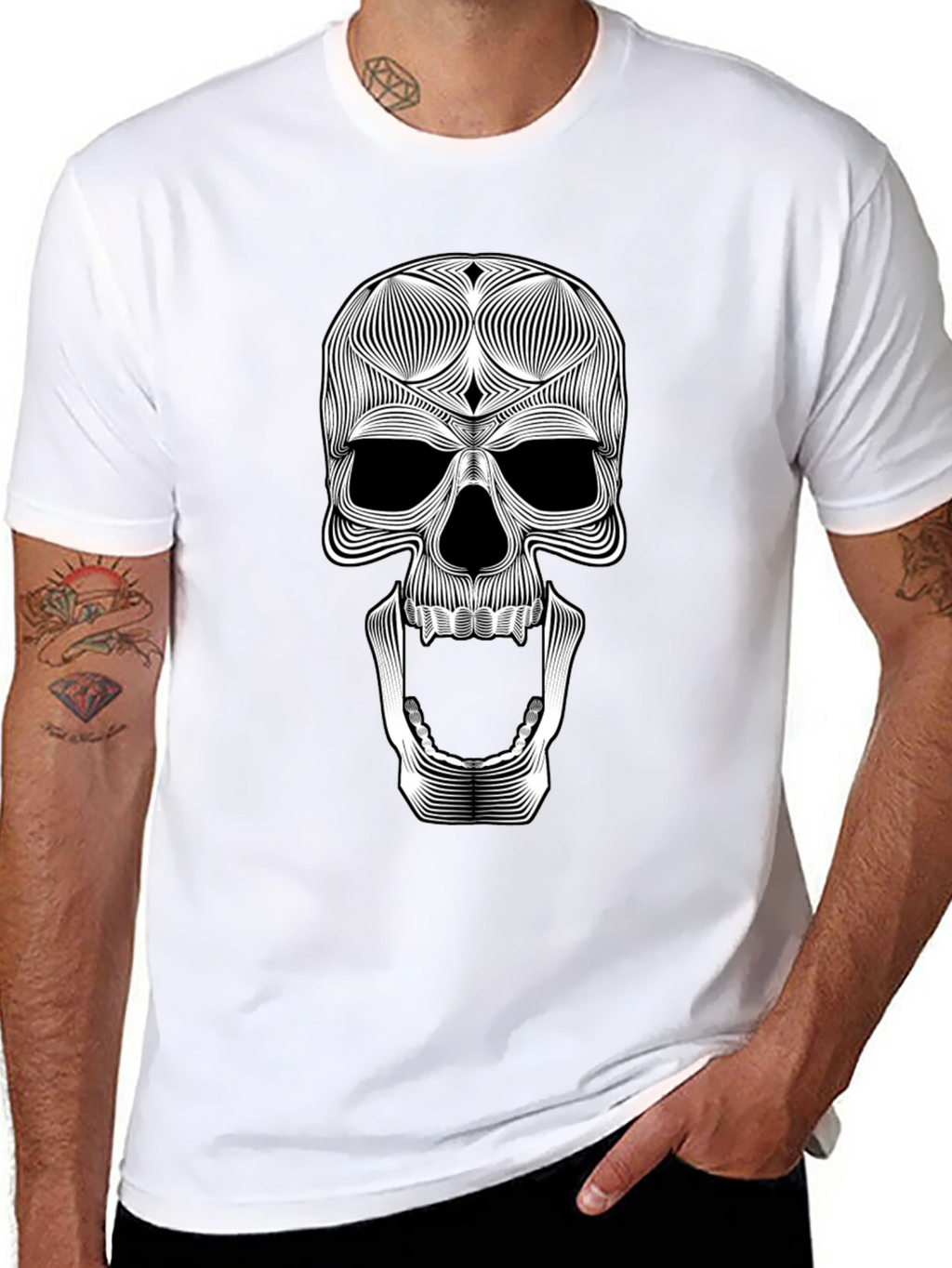 Skull Graphic Tee - Unique Line Art Design