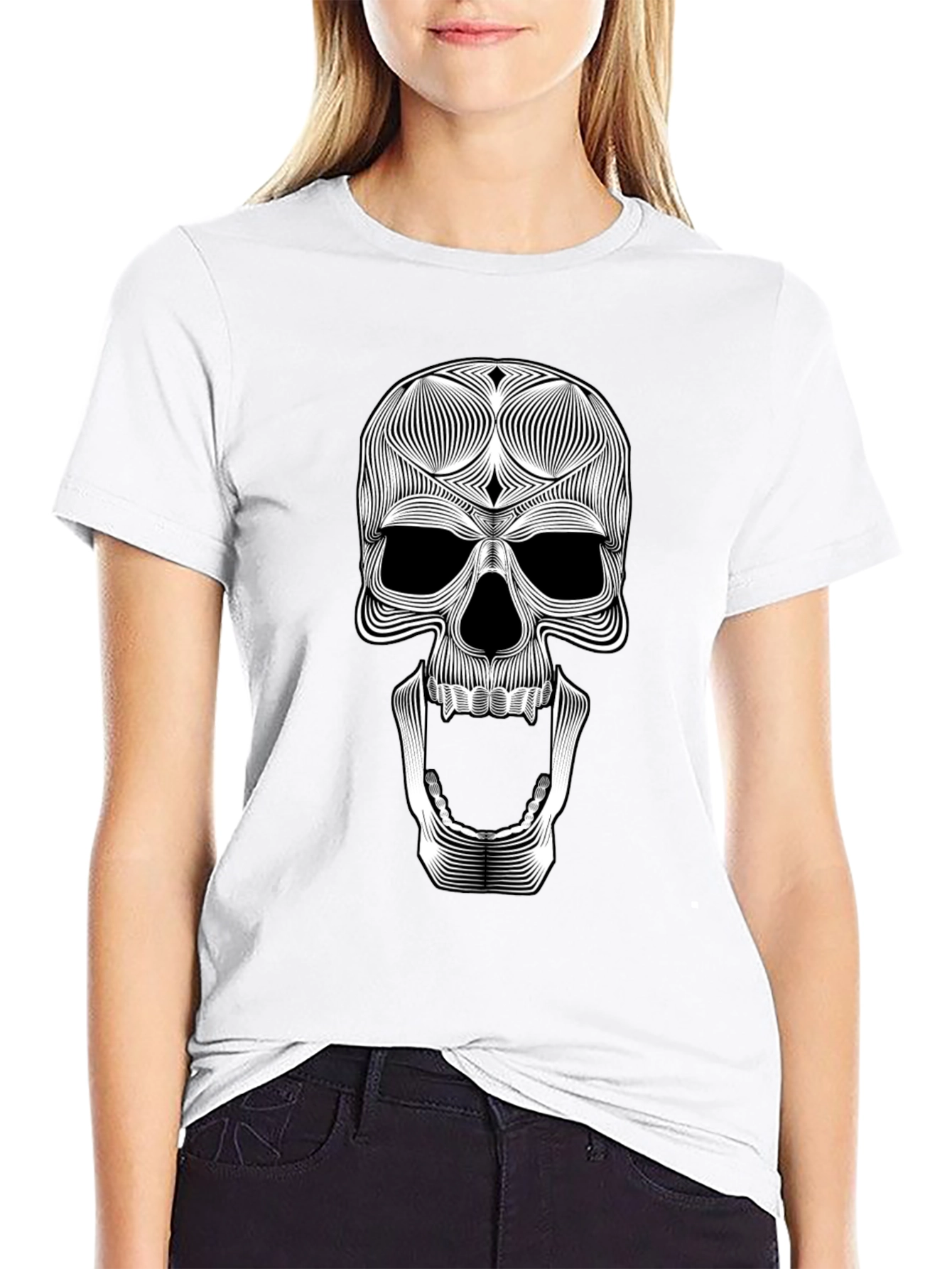 Skull Graphic Tee - Unique Line Art Design