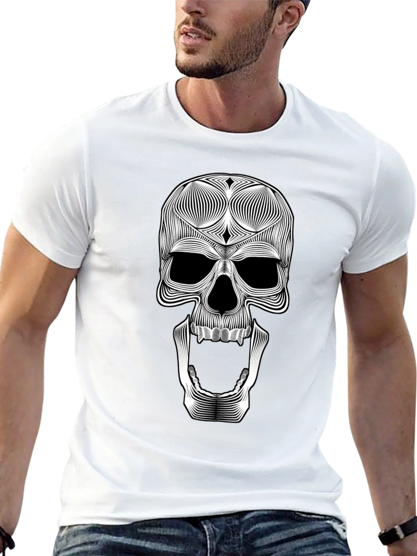 Skull Graphic Tee - Unique Line Art Design