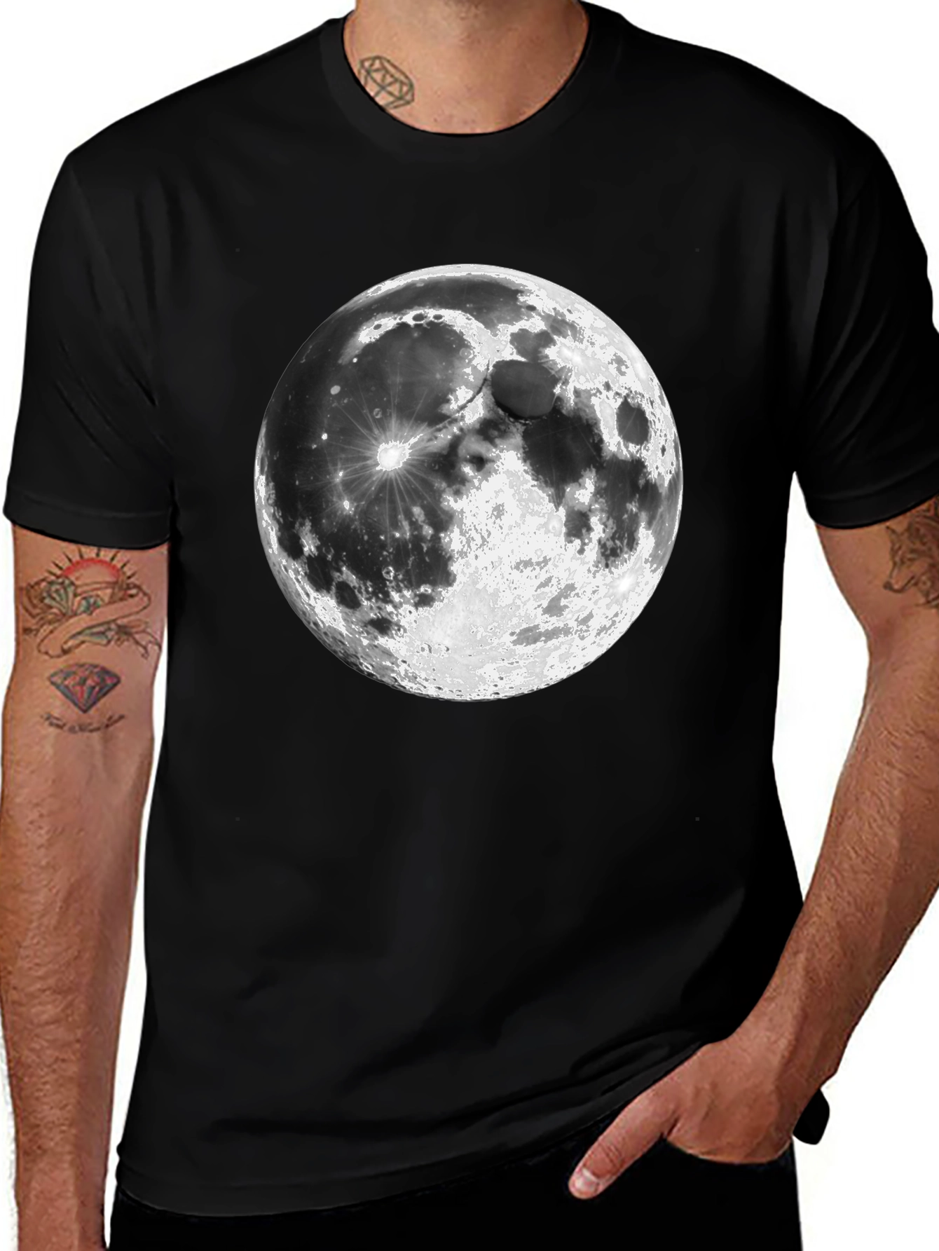Moon Graphic Print Black Casual T-Shirt