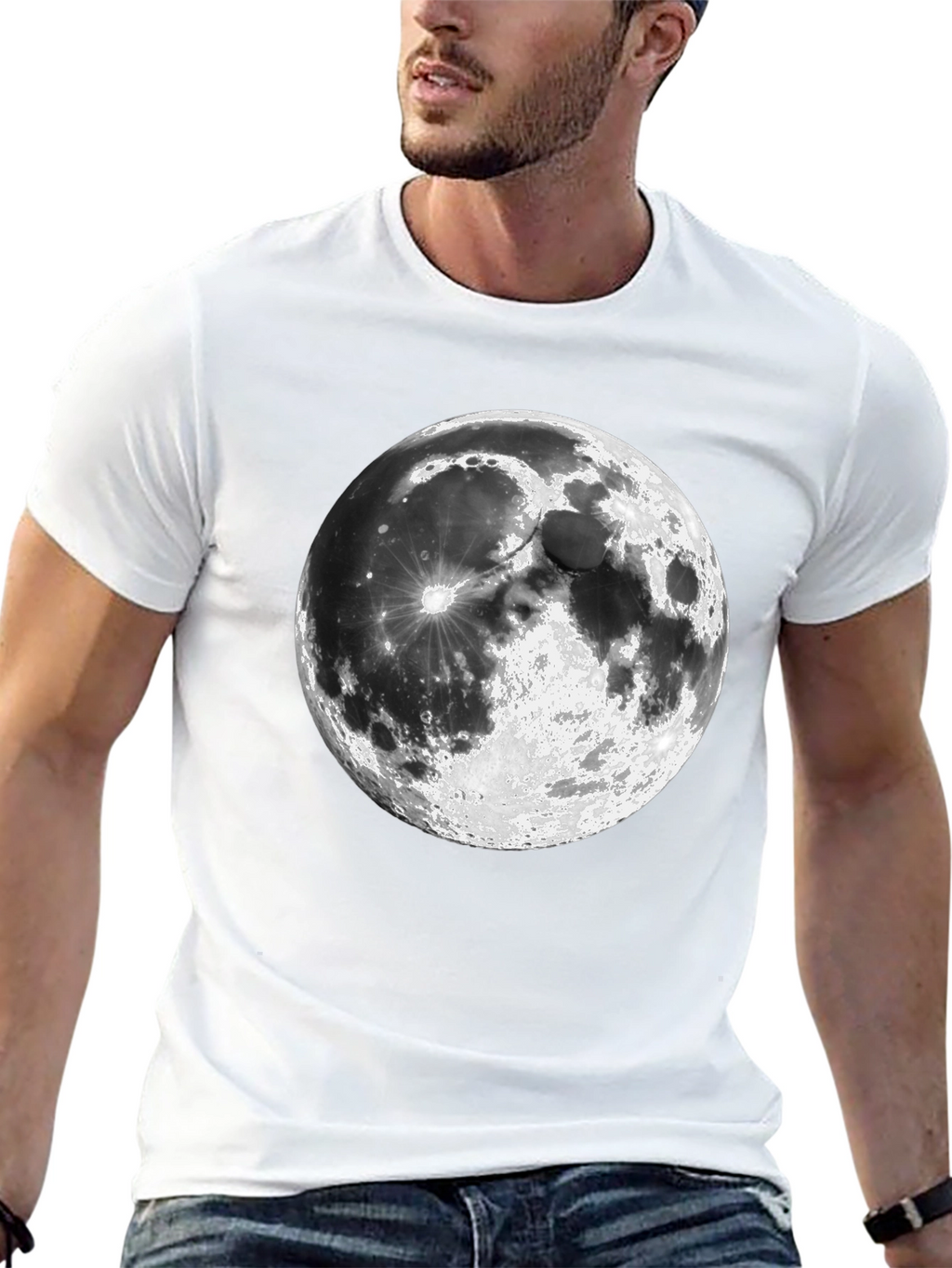 Moon Graphic Print Black Casual T-Shirt