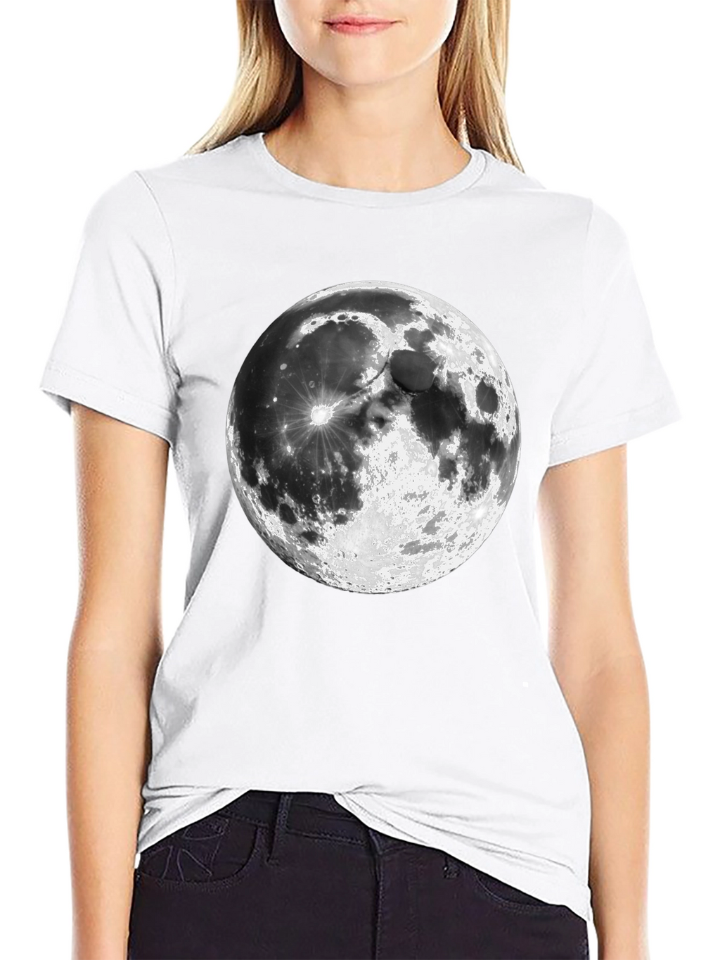 Moon Graphic Print Black Casual T-Shirt