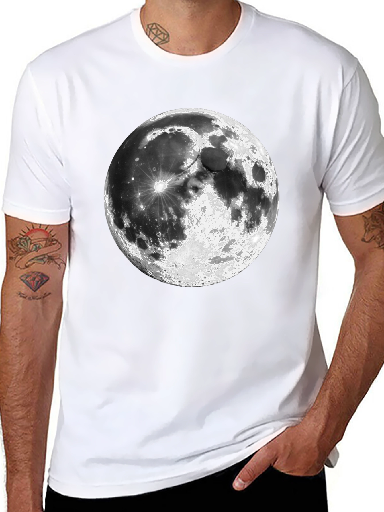 Moon Graphic Print Black Casual T-Shirt
