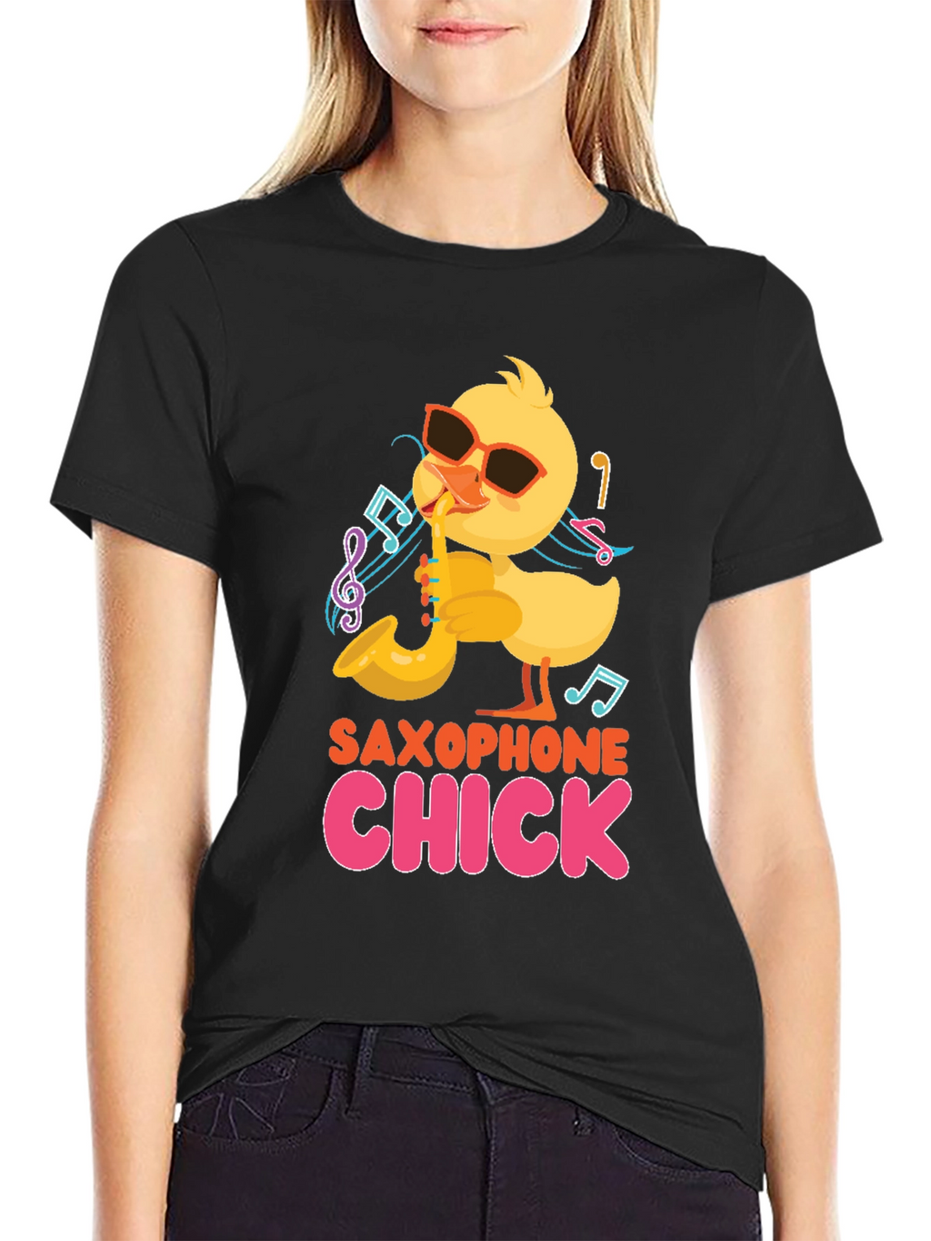 Saxophone Chick Black T-Shirt