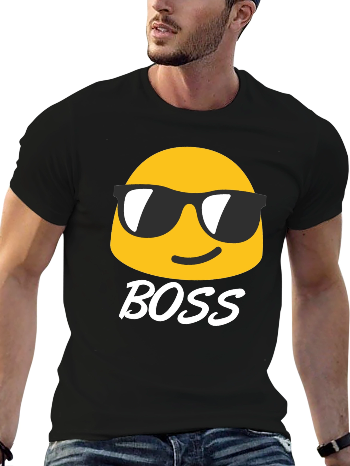 Cool Emoji Boss Black T-Shirt
