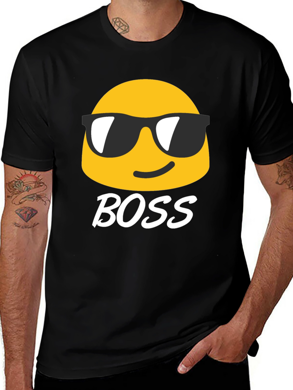 Cool Emoji Boss Black T-Shirt