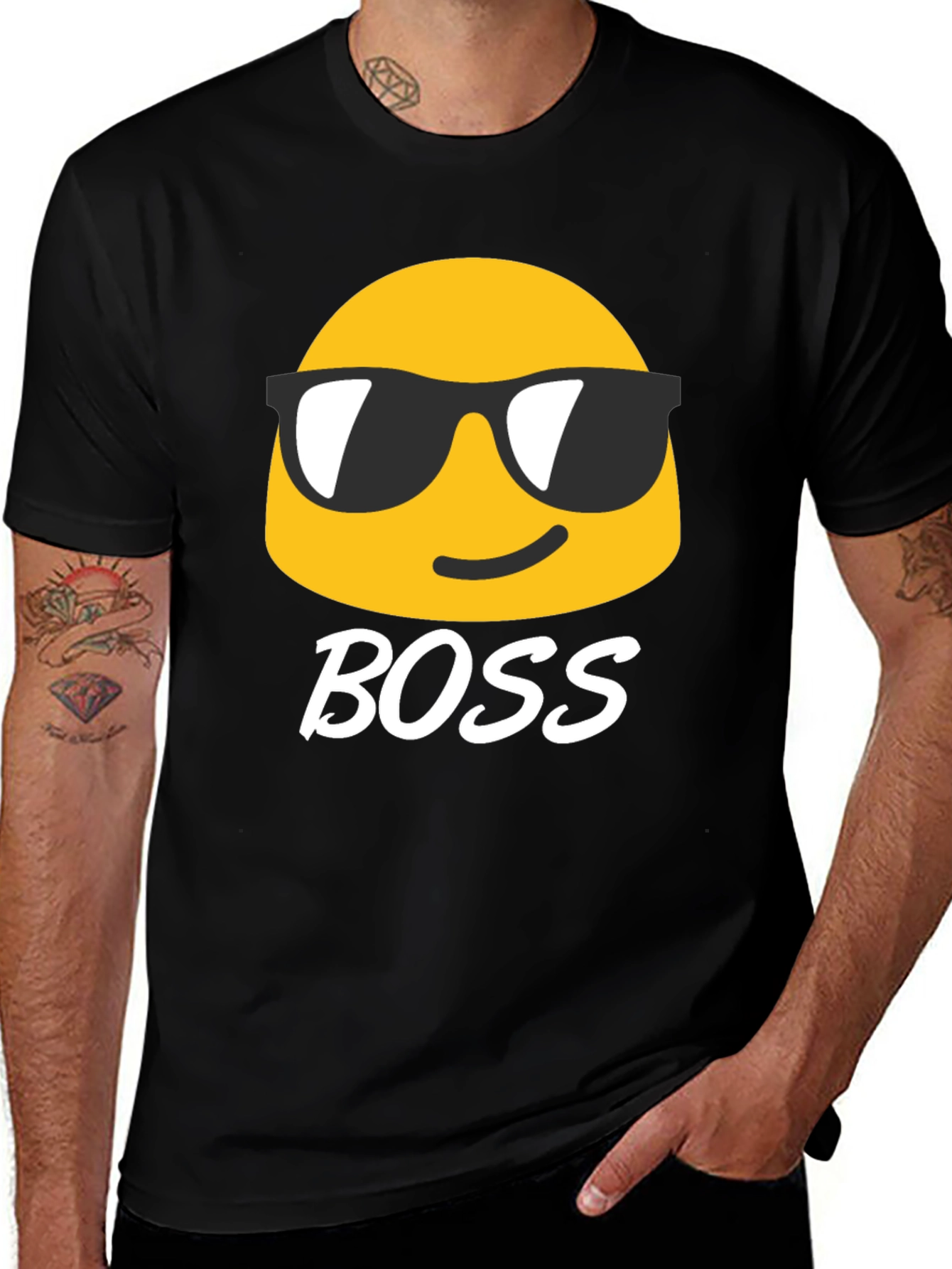 Cool Emoji Boss Black T-Shirt