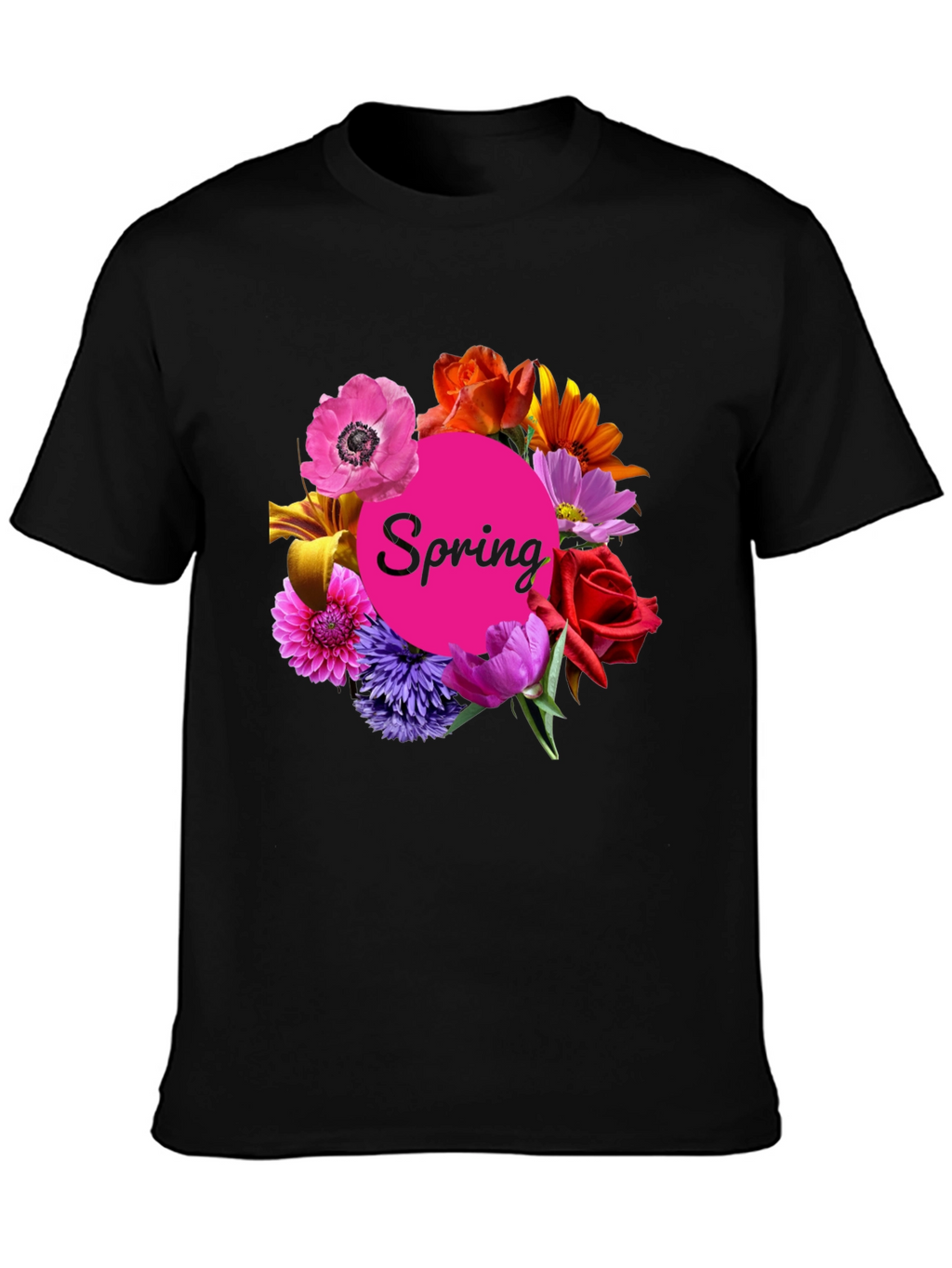 Spring Floral Black T-Shirt