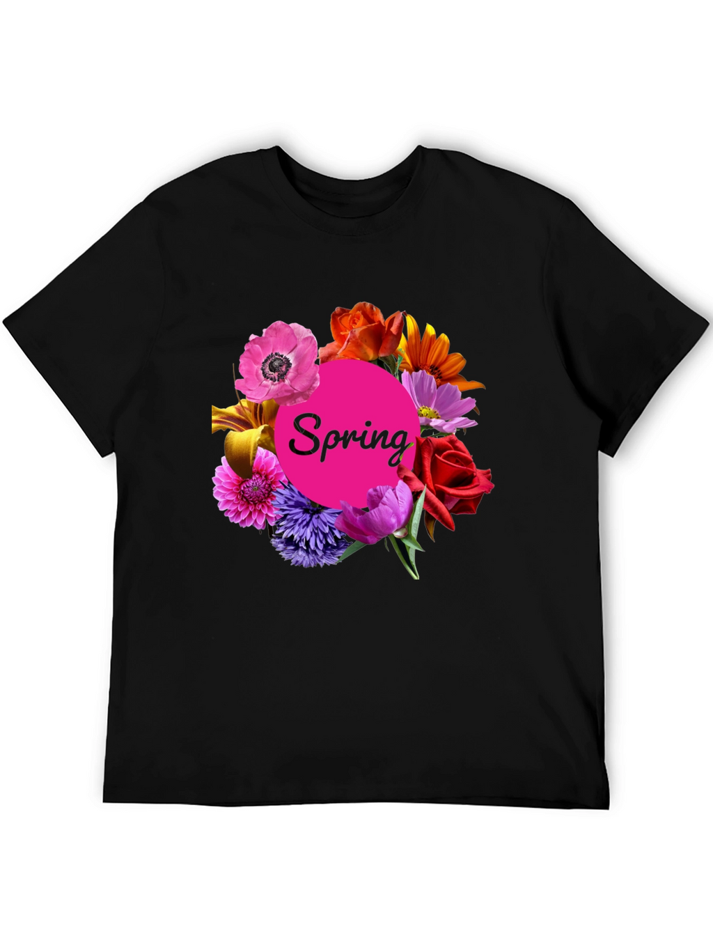 Spring Floral Black T-Shirt