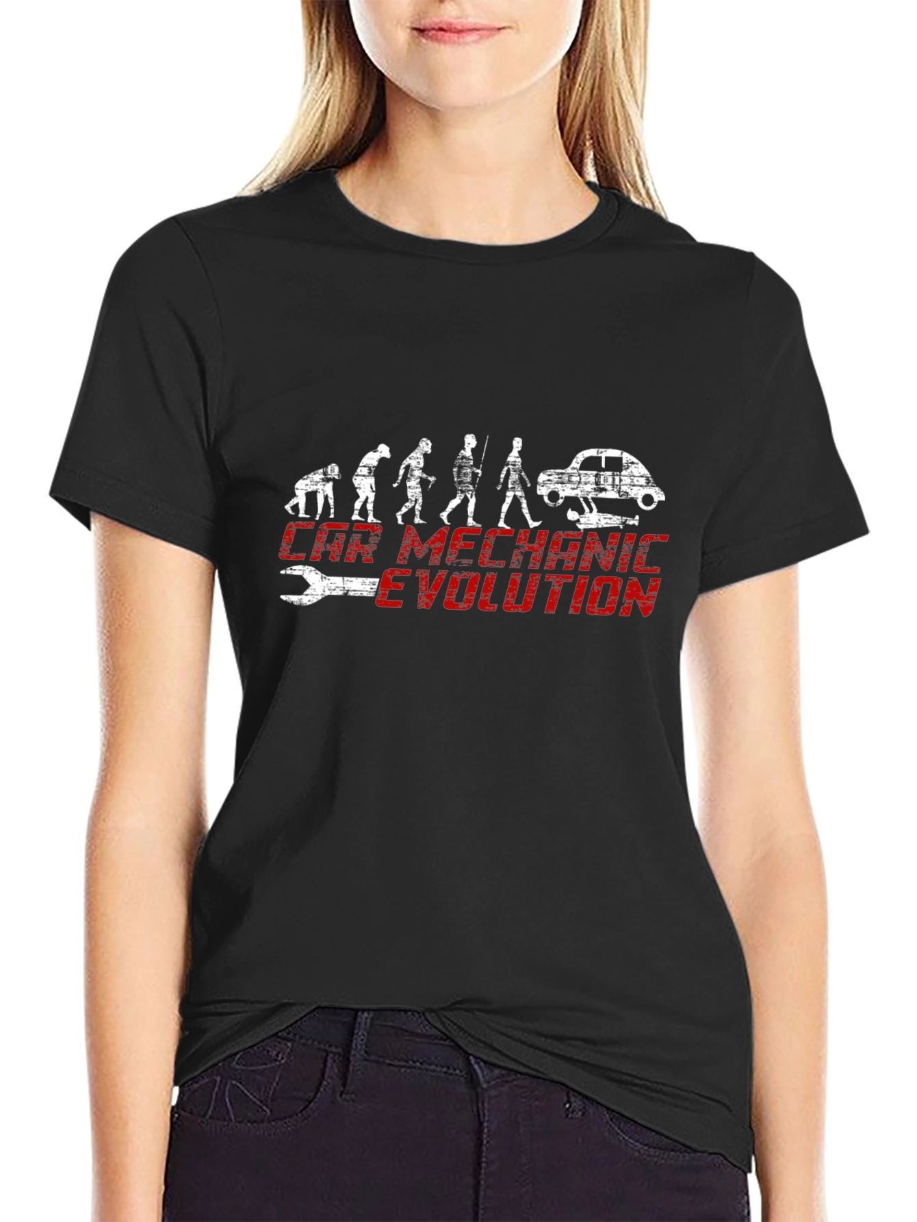Car Mechanic Evolution Black Graphic Tee