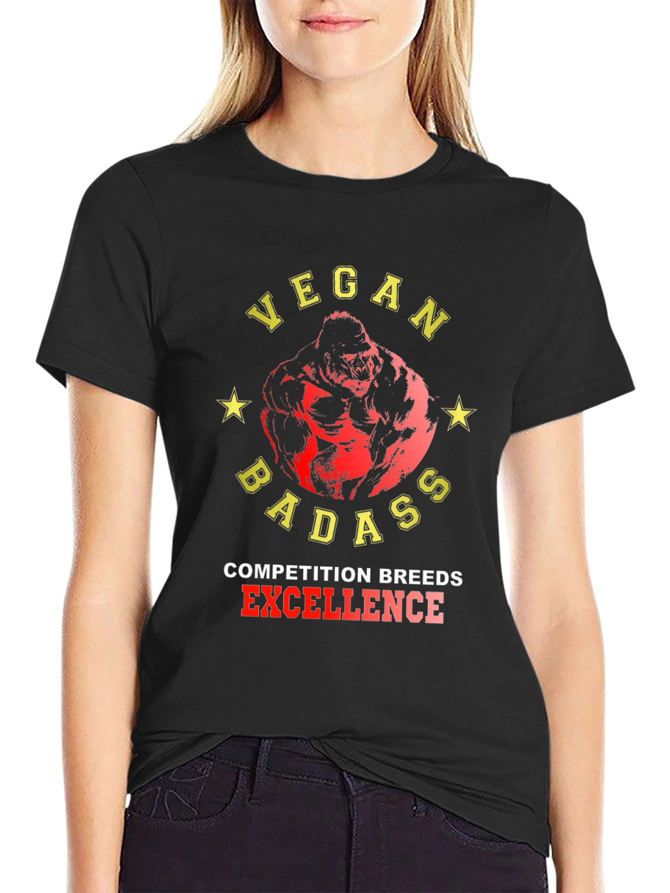 Vegan Badass Gorilla Graphic T-Shirt - Competition Breeds Excellence