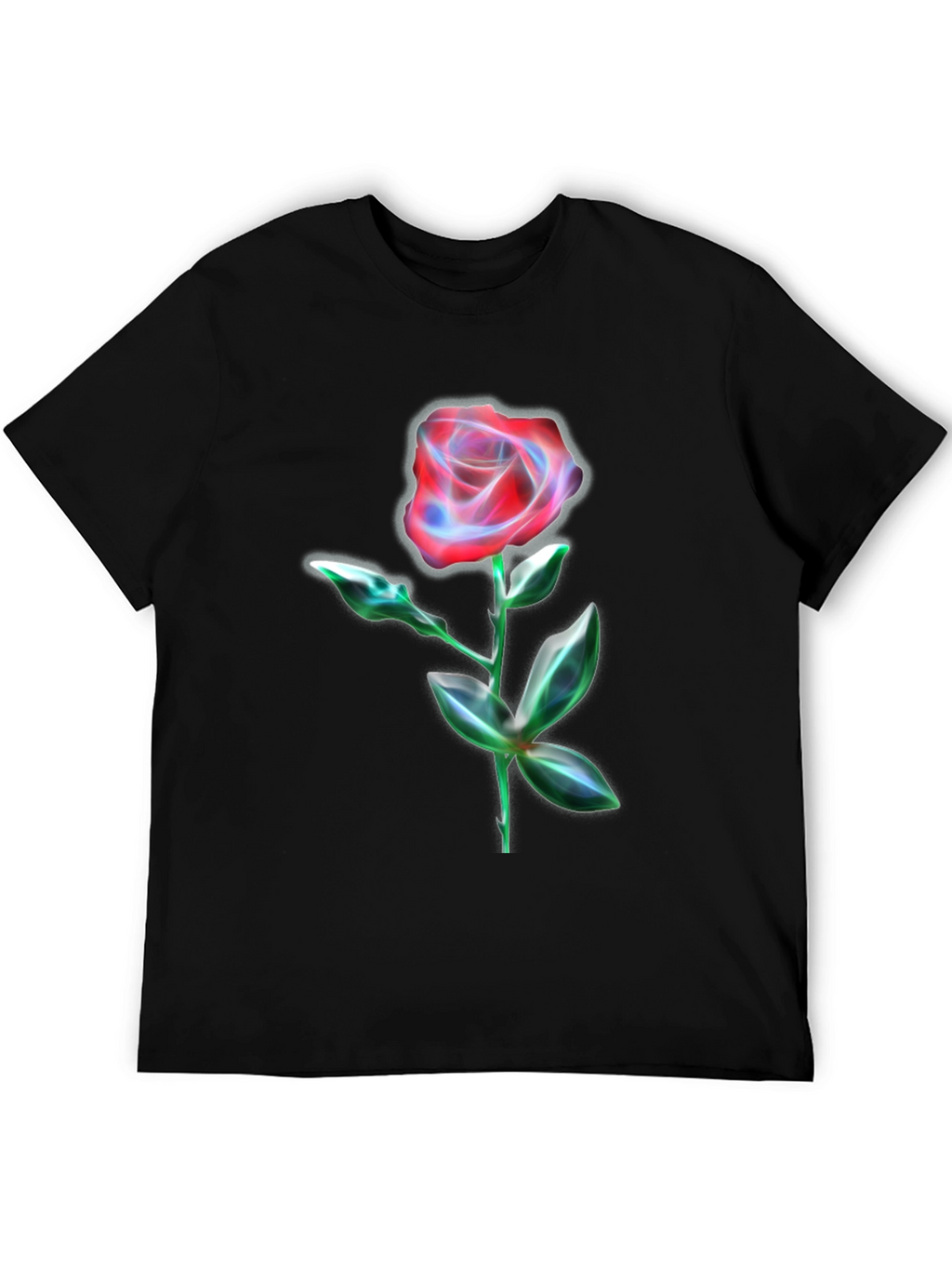 Neon Rose Graphic Print Black T-Shirt