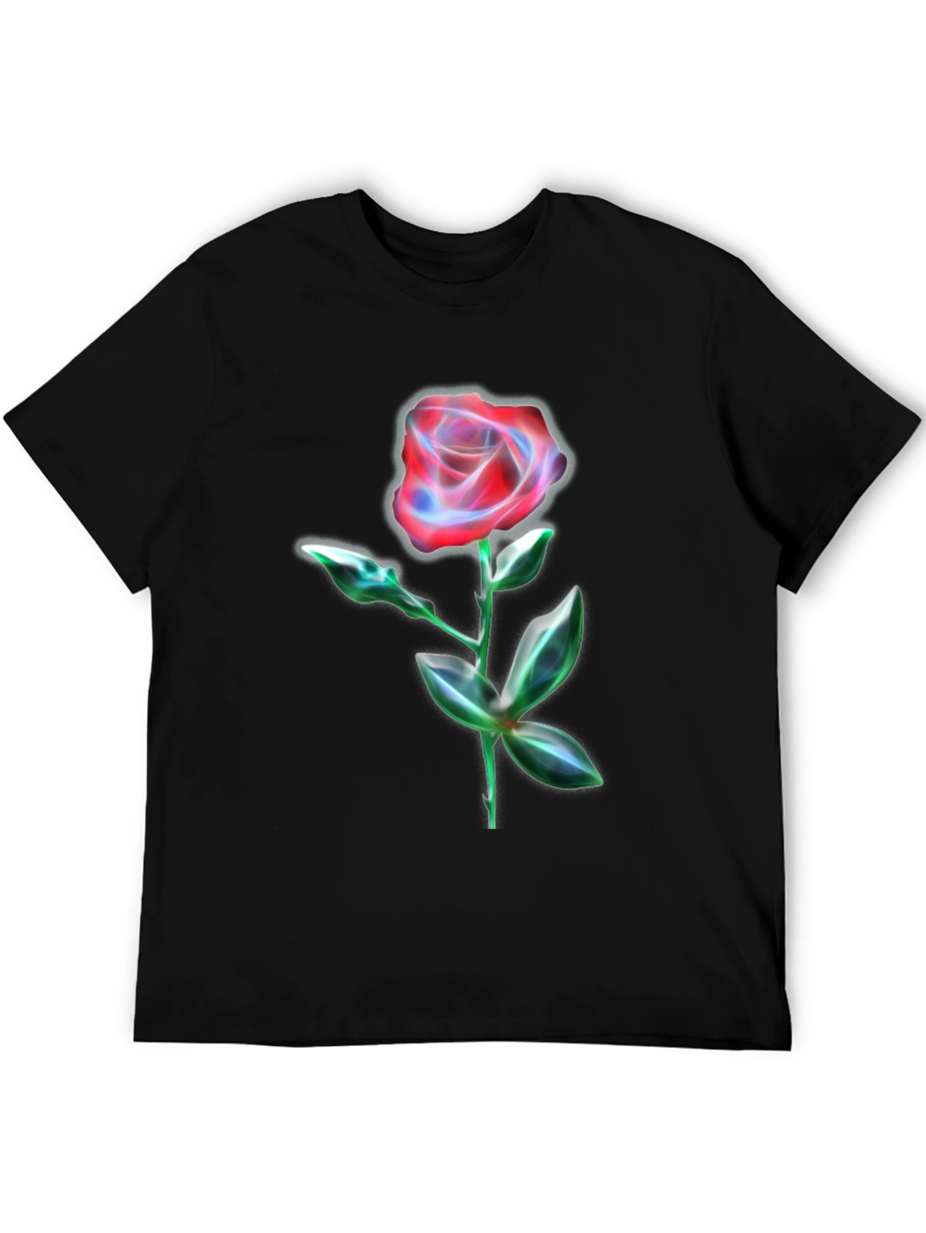 Neon Rose Graphic Print Black T-Shirt