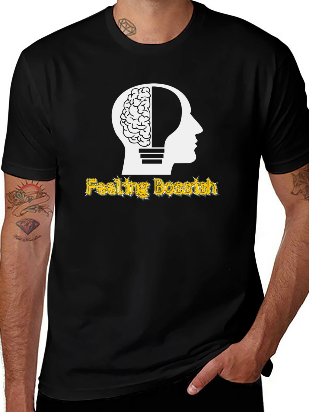 Feeling Bossish Brain Lightbulb Black T-Shirt