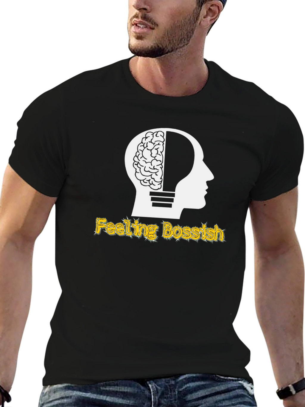 Feeling Bossish Brain Lightbulb Black T-Shirt