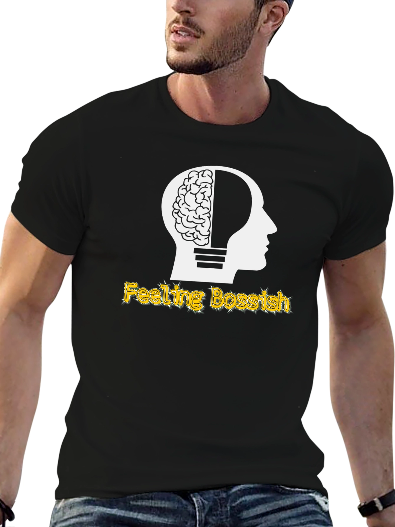 Feeling Bossish Brain Lightbulb Black T-Shirt