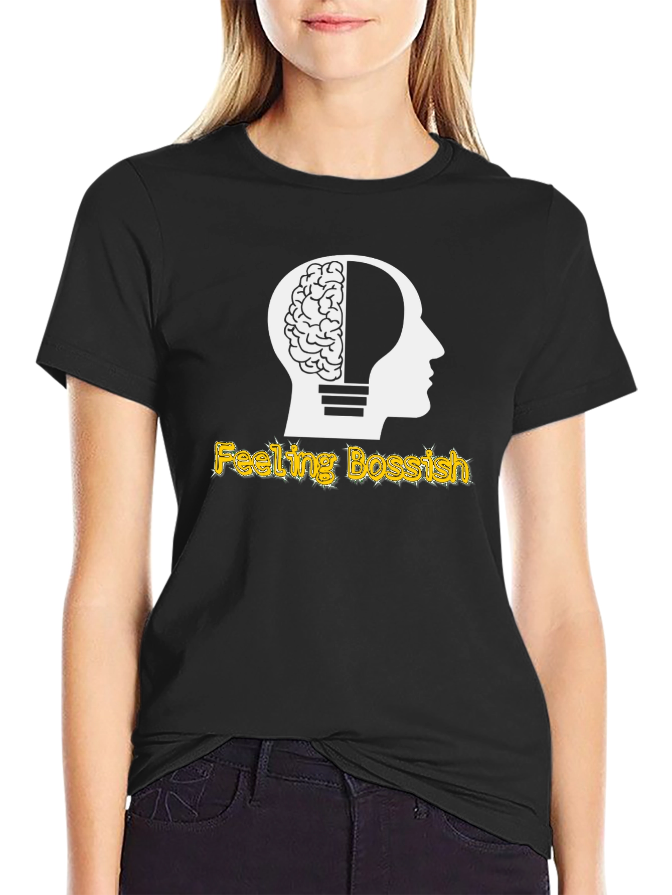 Feeling Bossish Brain Lightbulb Black T-Shirt