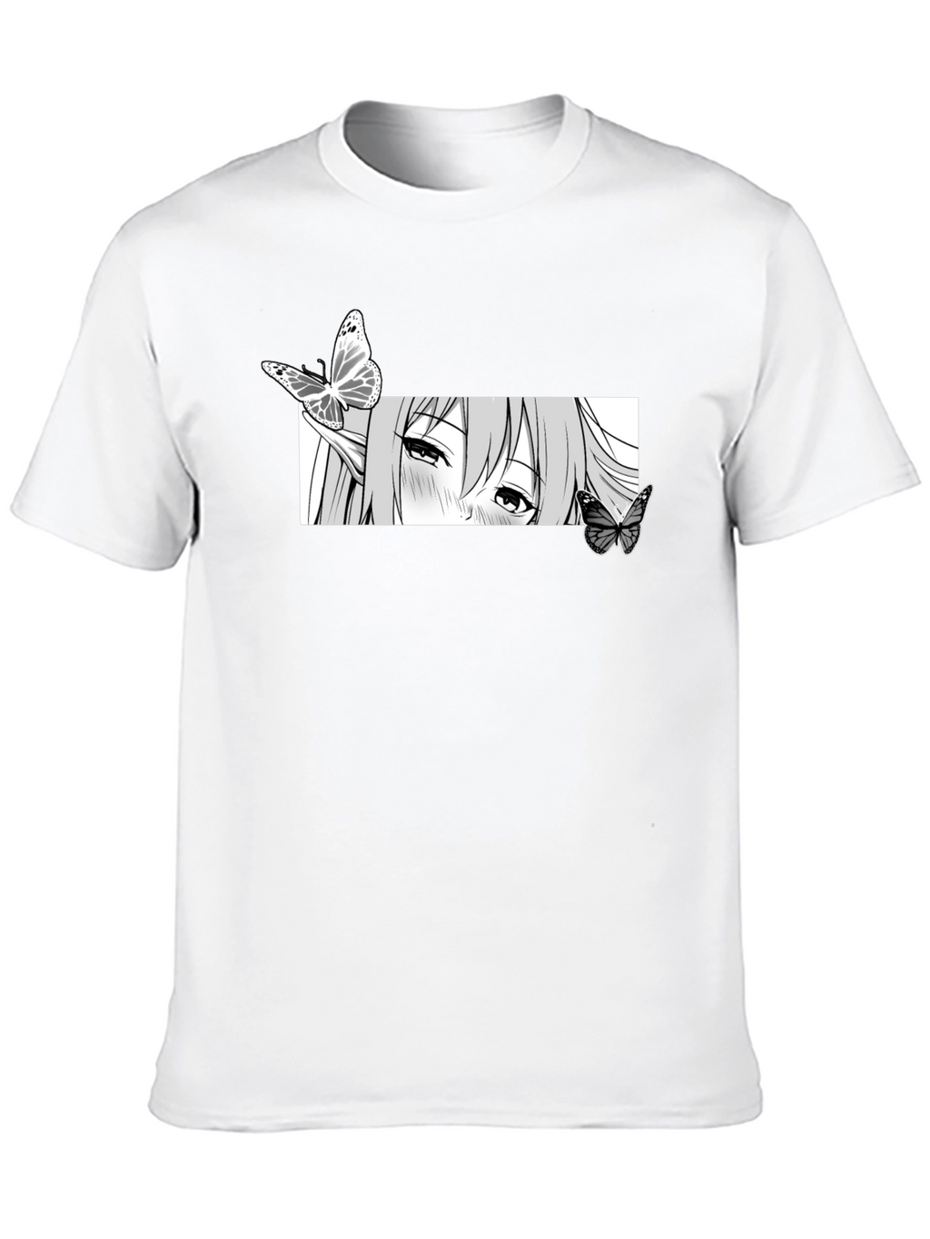 Anime Girl Butterfly Graphic Tee - Black