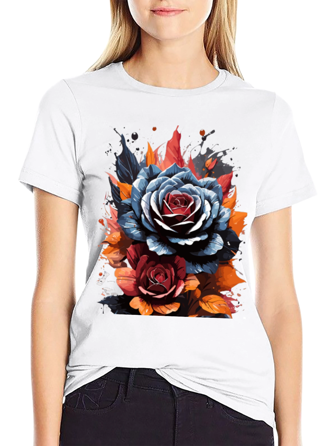 Floral Rose Graphic Black T-Shirt