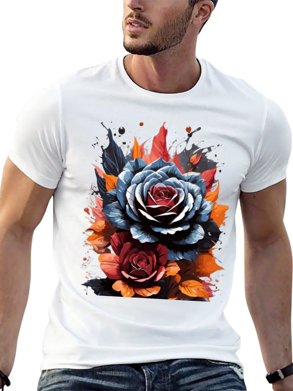 Floral Rose Graphic Black T-Shirt