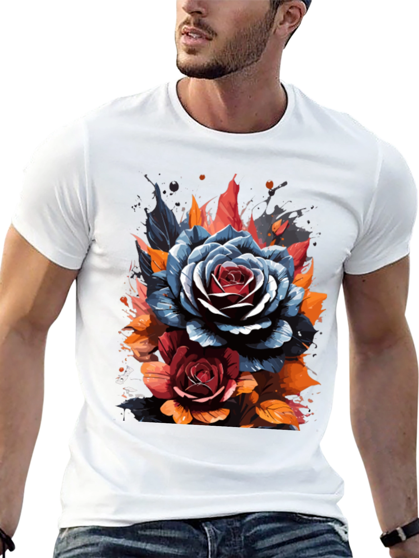 Floral Rose Graphic Black T-Shirt