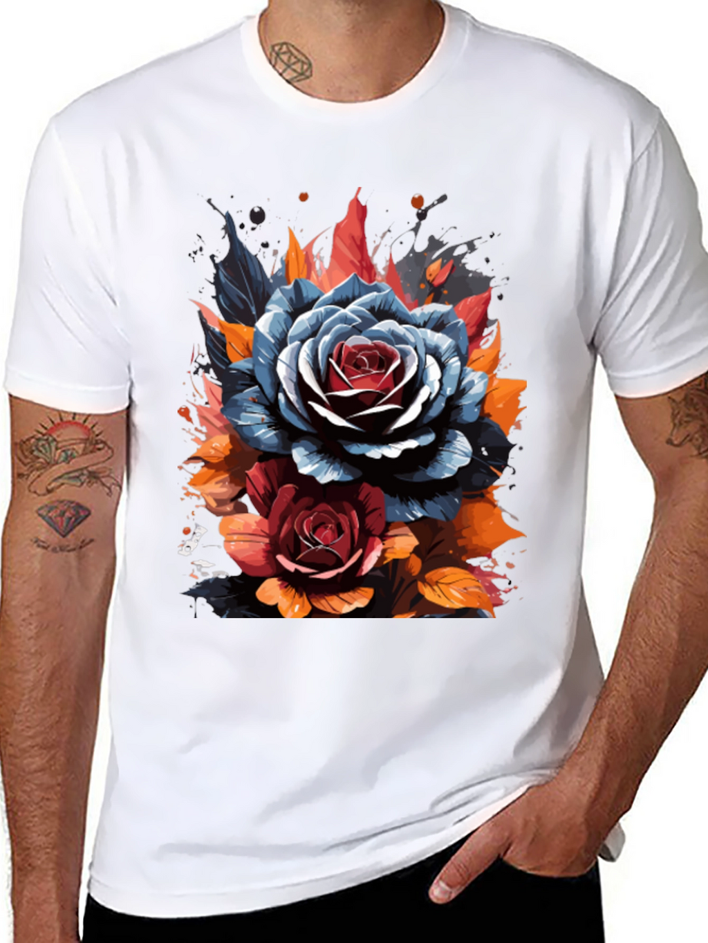 Floral Rose Graphic Black T-Shirt