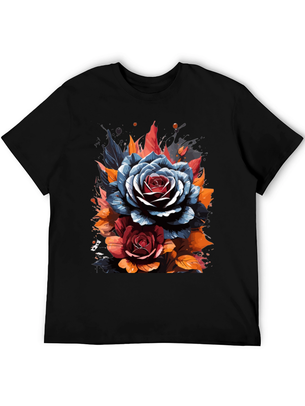 Floral Rose Graphic Black T-Shirt