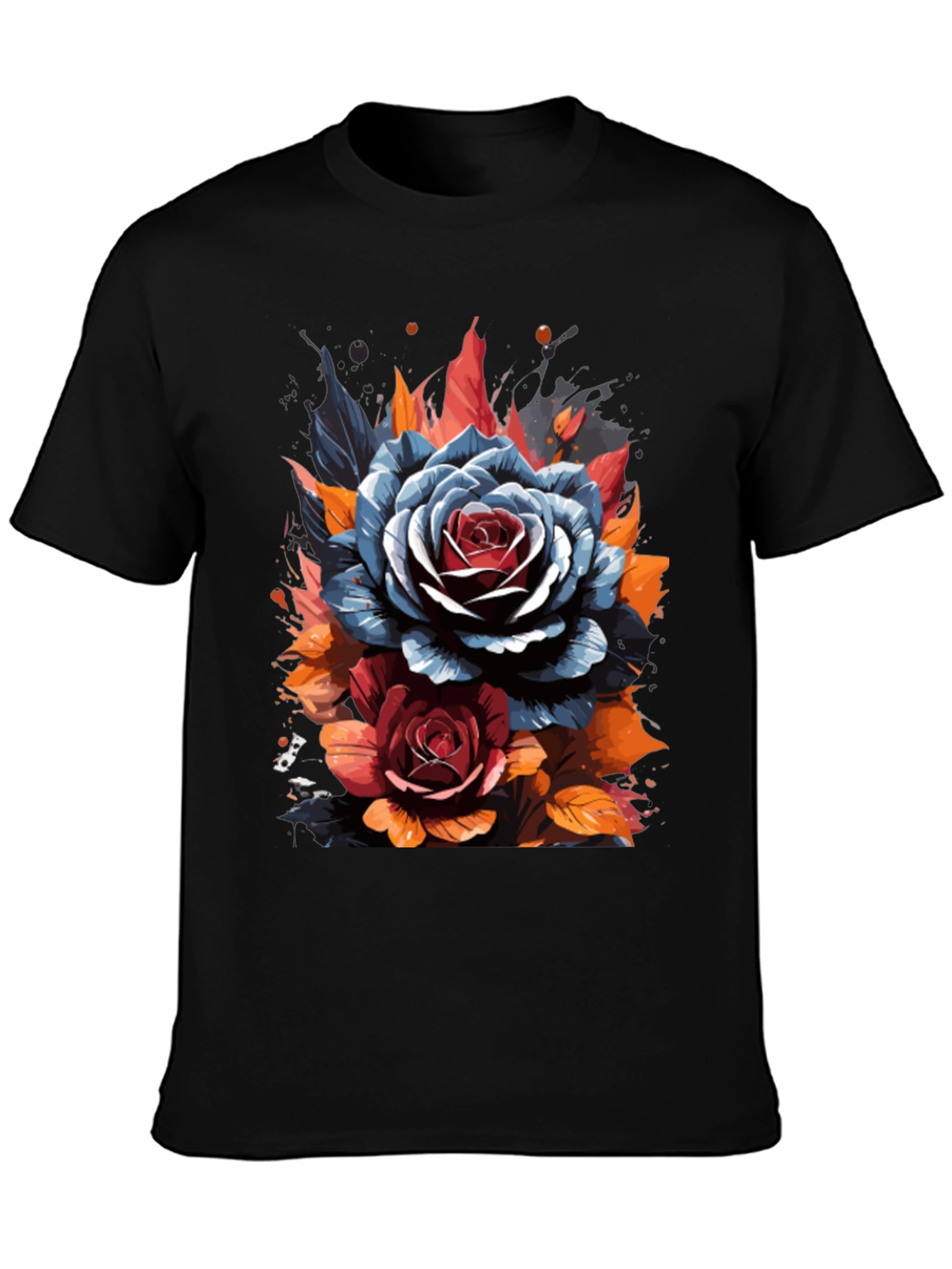 Floral Rose Graphic Black T-Shirt