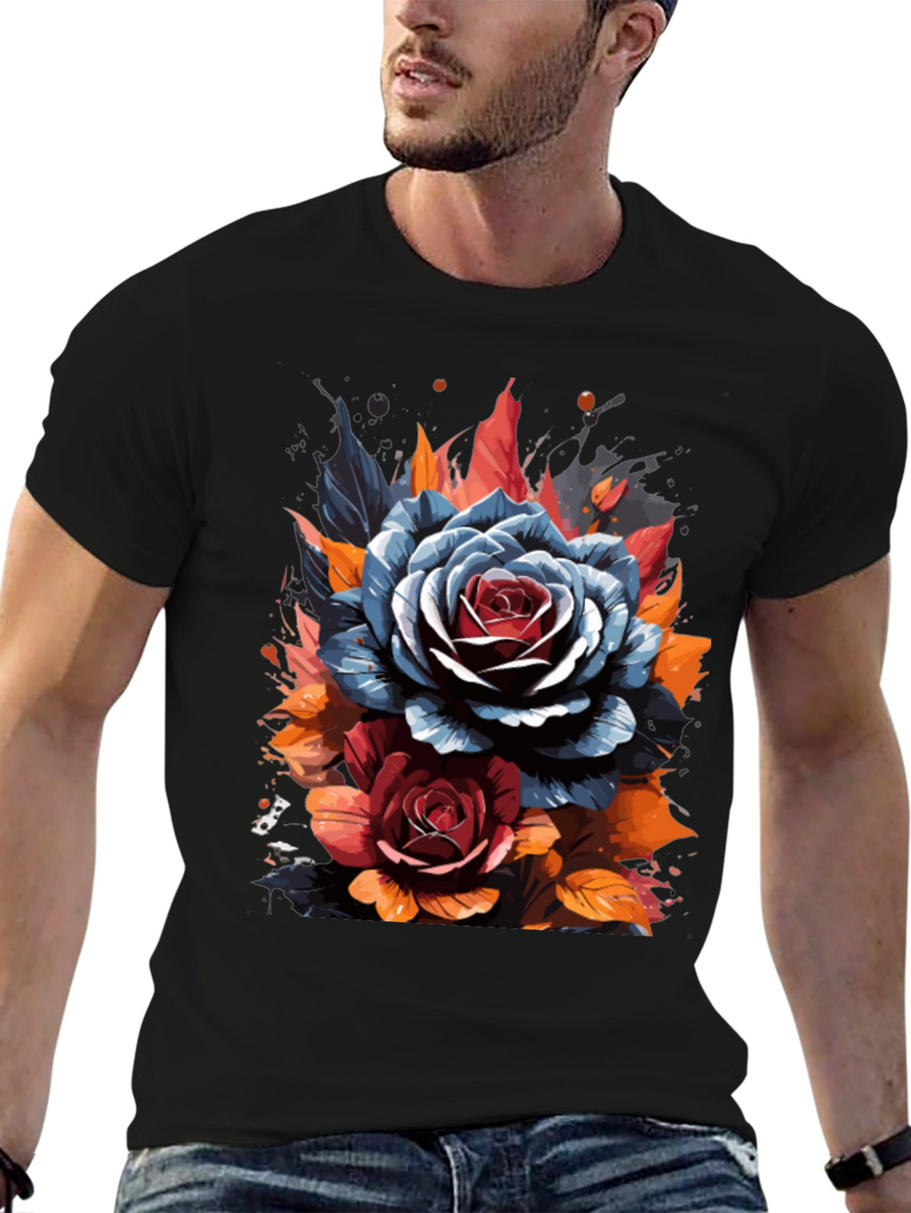 Floral Rose Graphic Black T-Shirt
