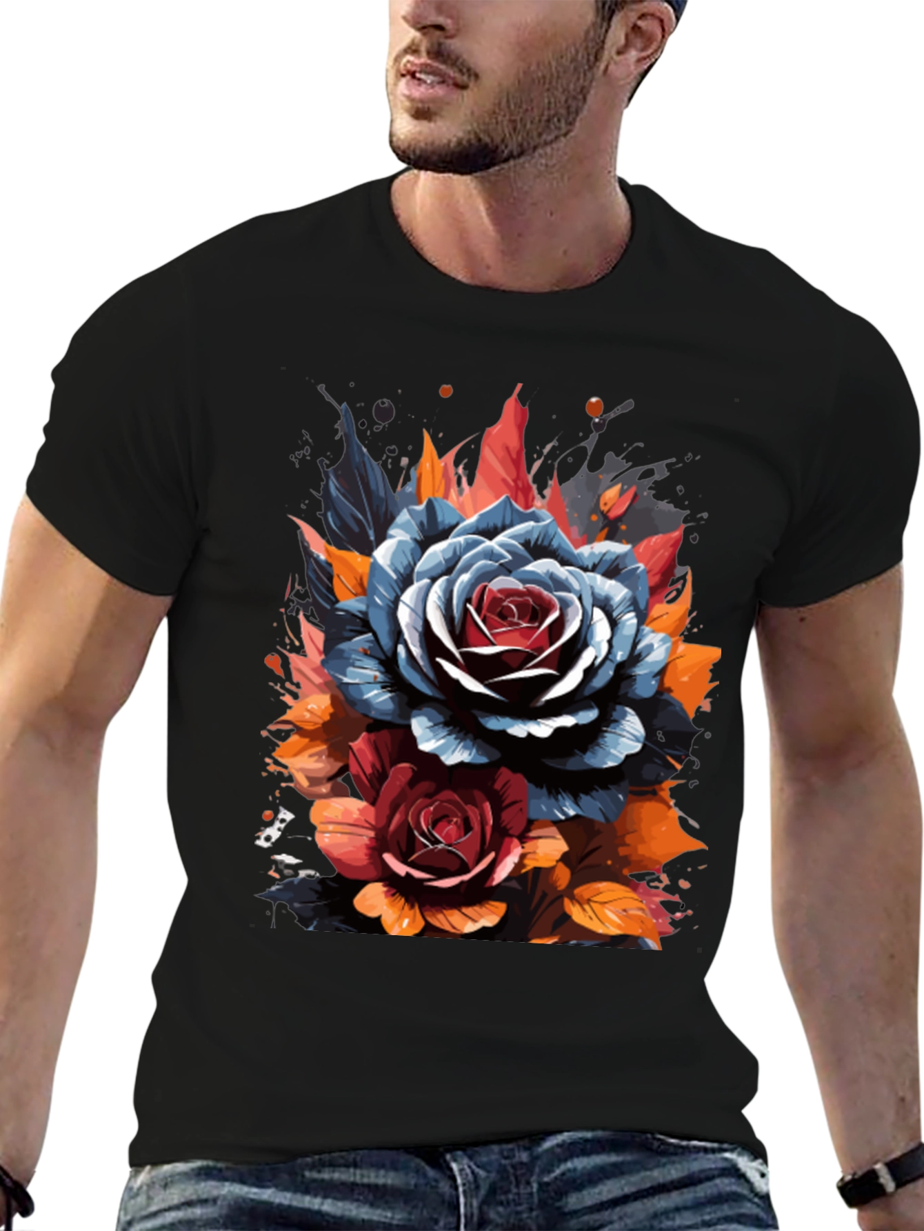 Floral Rose Graphic Black T-Shirt
