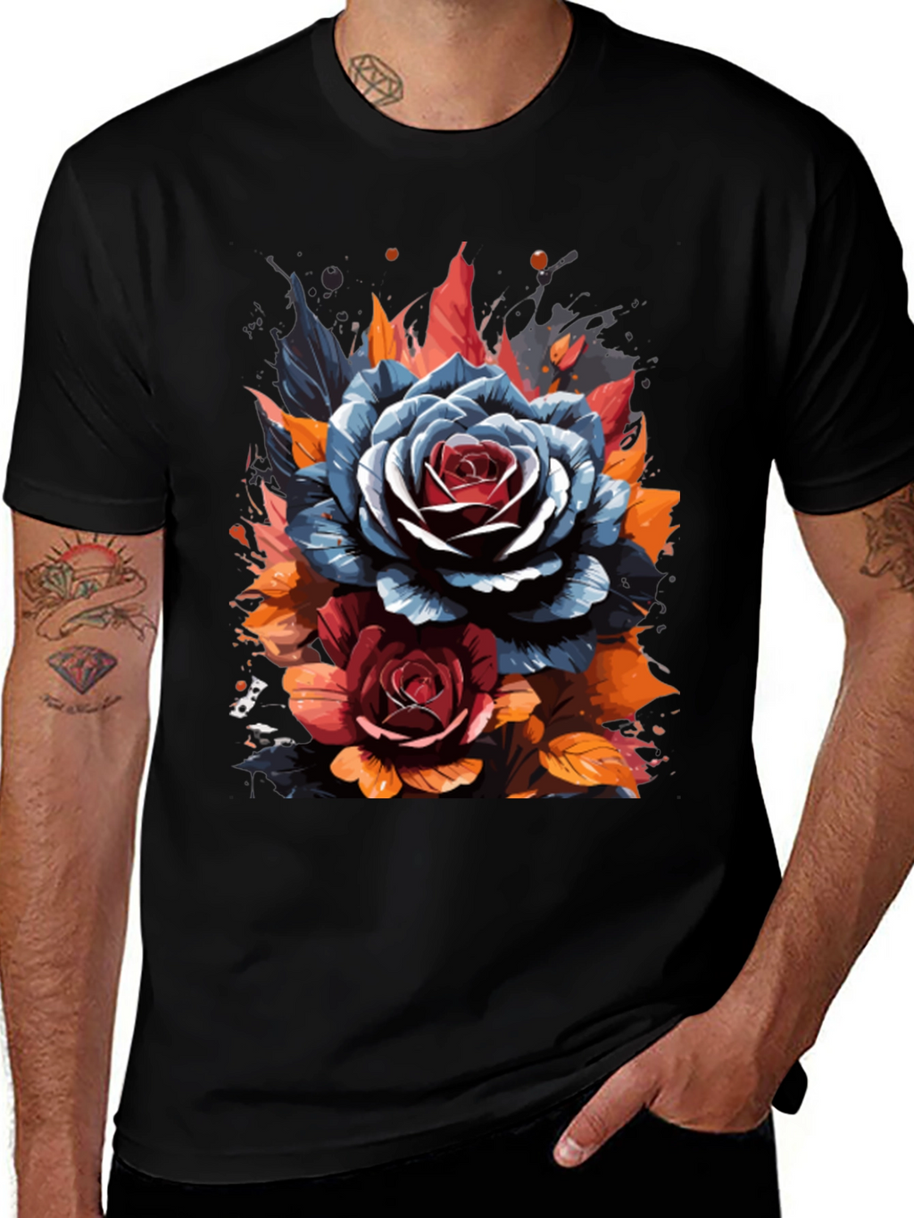 Floral Rose Graphic Black T-Shirt