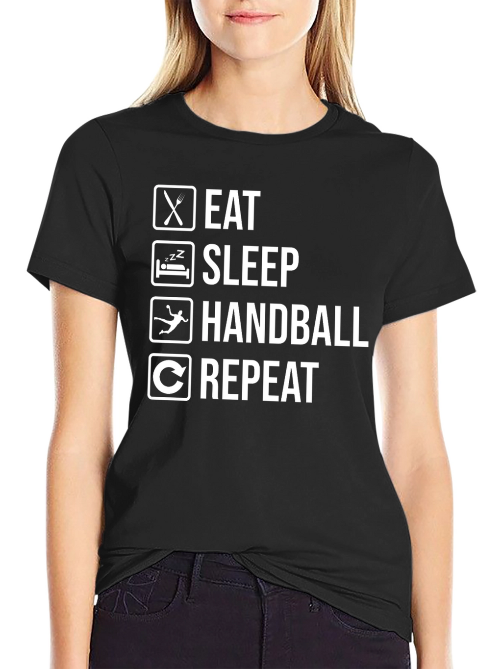 Eat Sleep Handball Repeat T-Shirt - Black