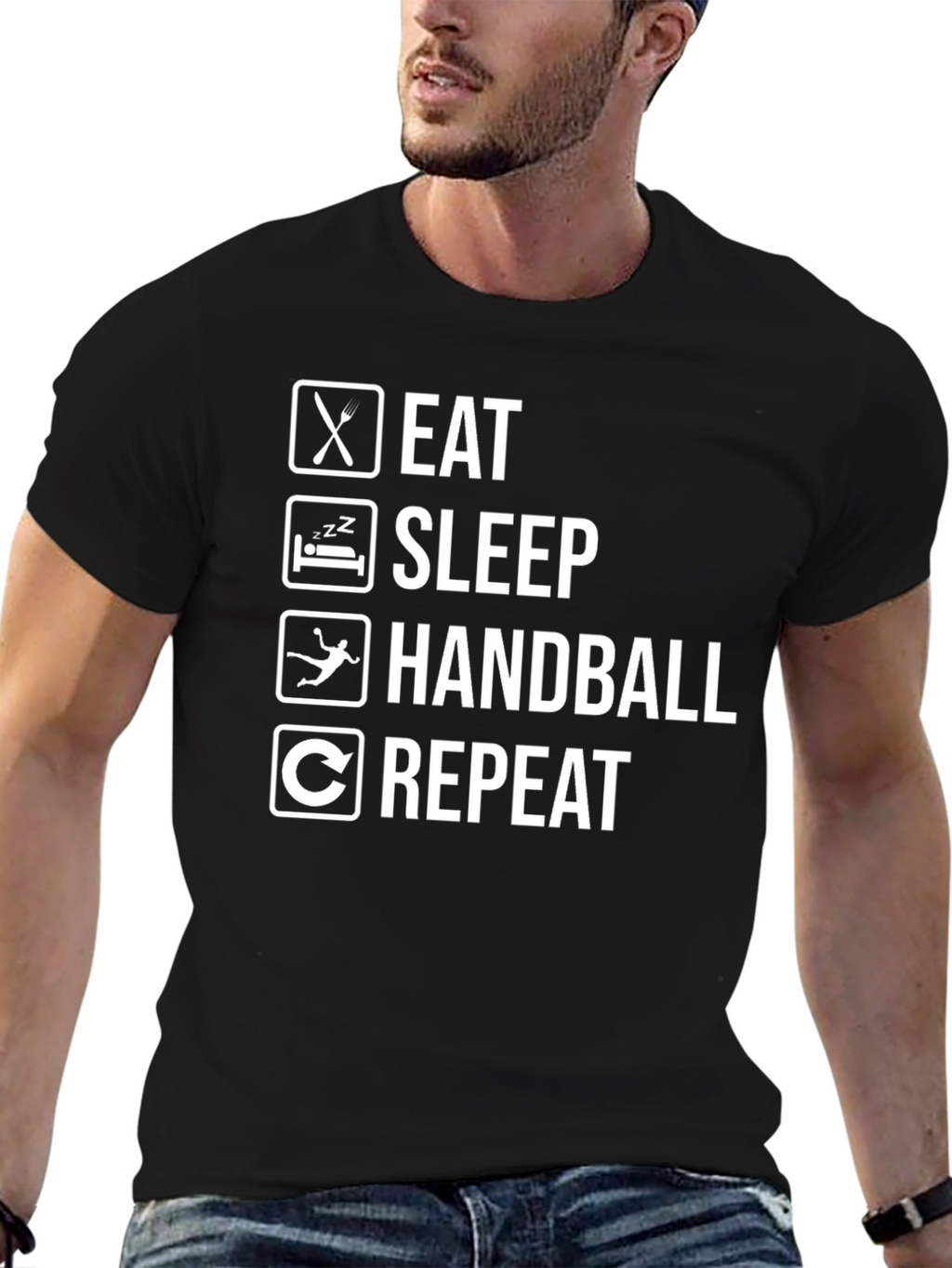 Eat Sleep Handball Repeat T-Shirt - Black