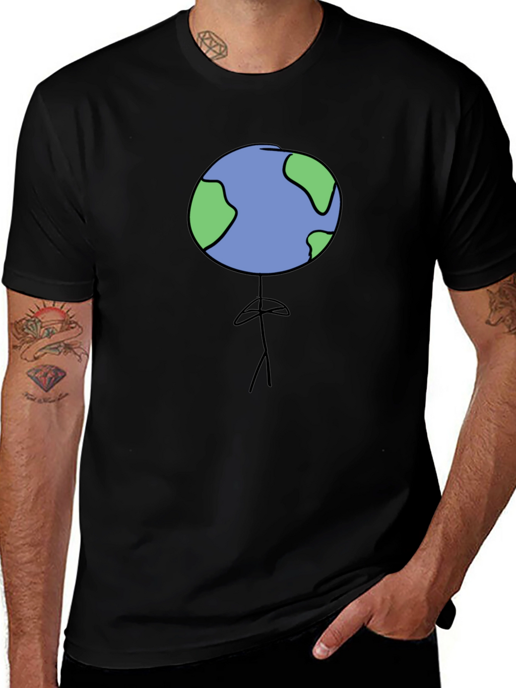 Earth Head Man Black T-Shirt