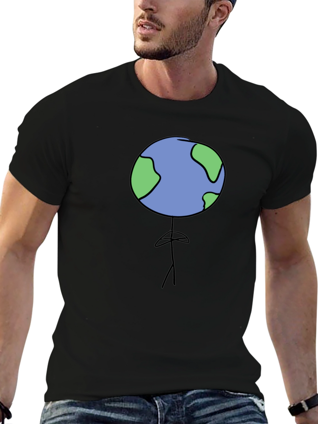 Earth Head Man Black T-Shirt