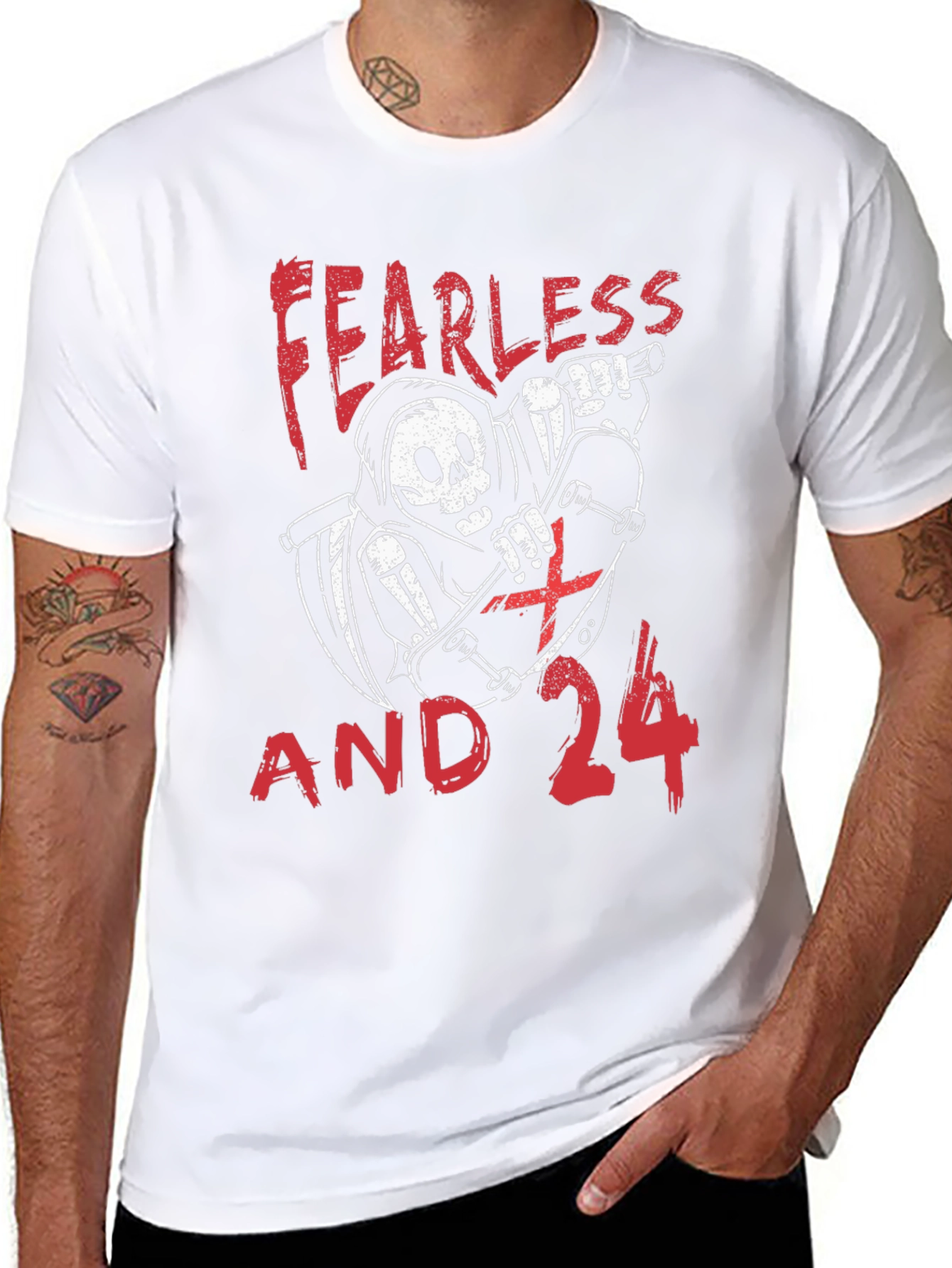 Fearless and 24 Grim Reaper Skateboarder Graphic Tee