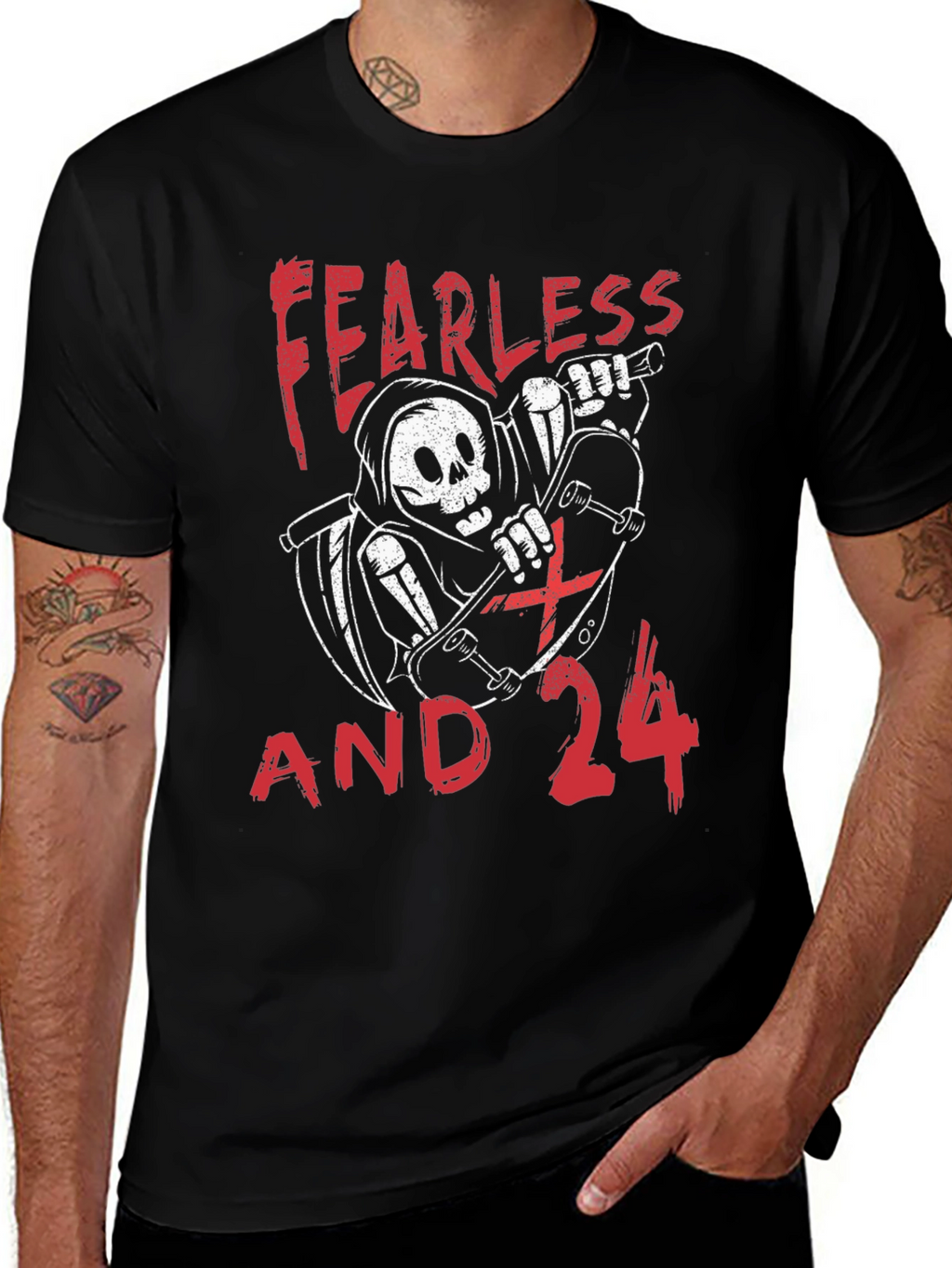 Fearless and 24 Grim Reaper Skateboarder Graphic Tee