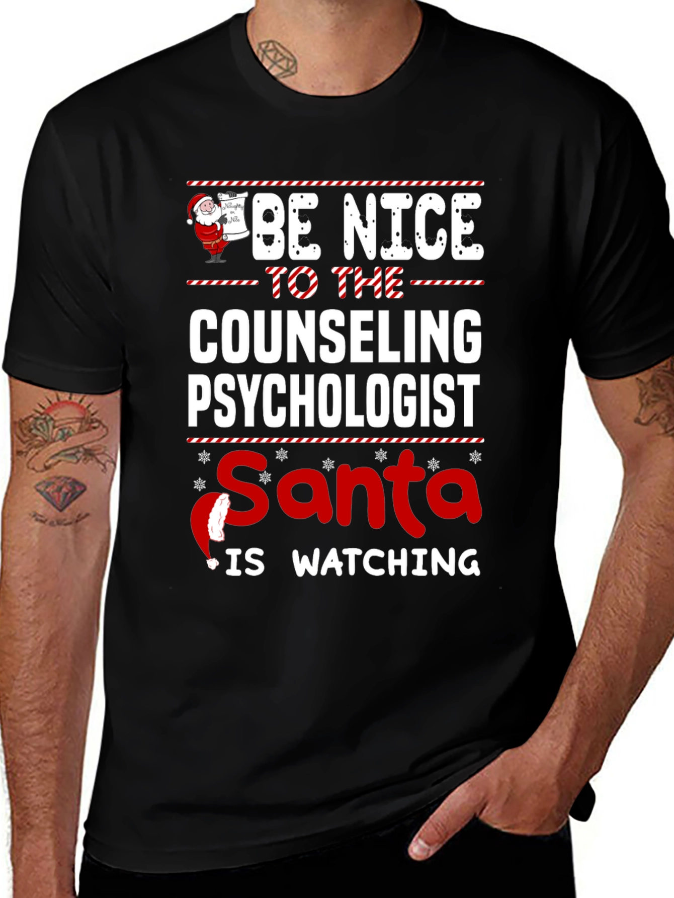 Be Nice to Counseling Psychologist Santa Watching T-Shirt
