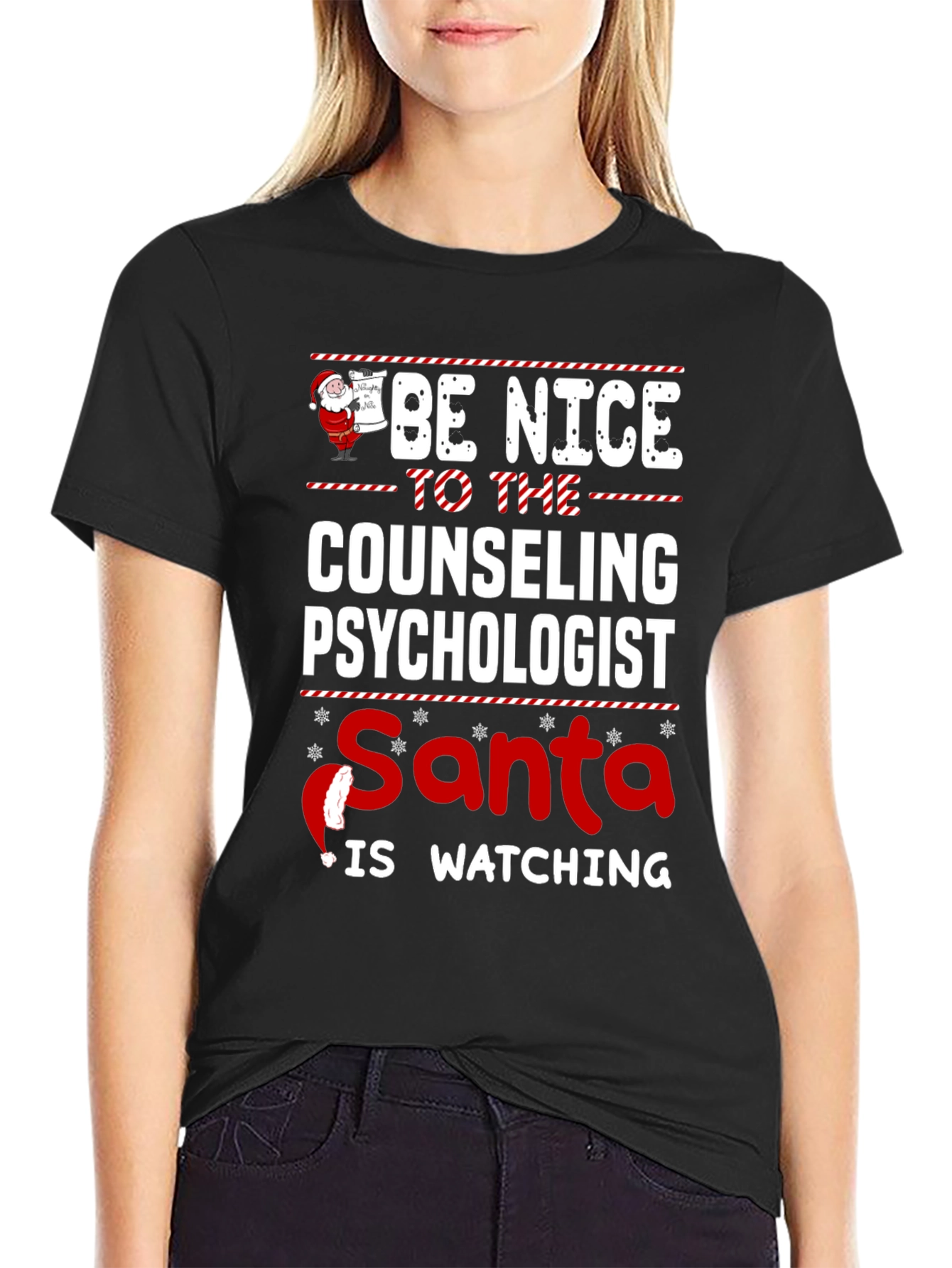 Be Nice to Counseling Psychologist Santa Watching T-Shirt