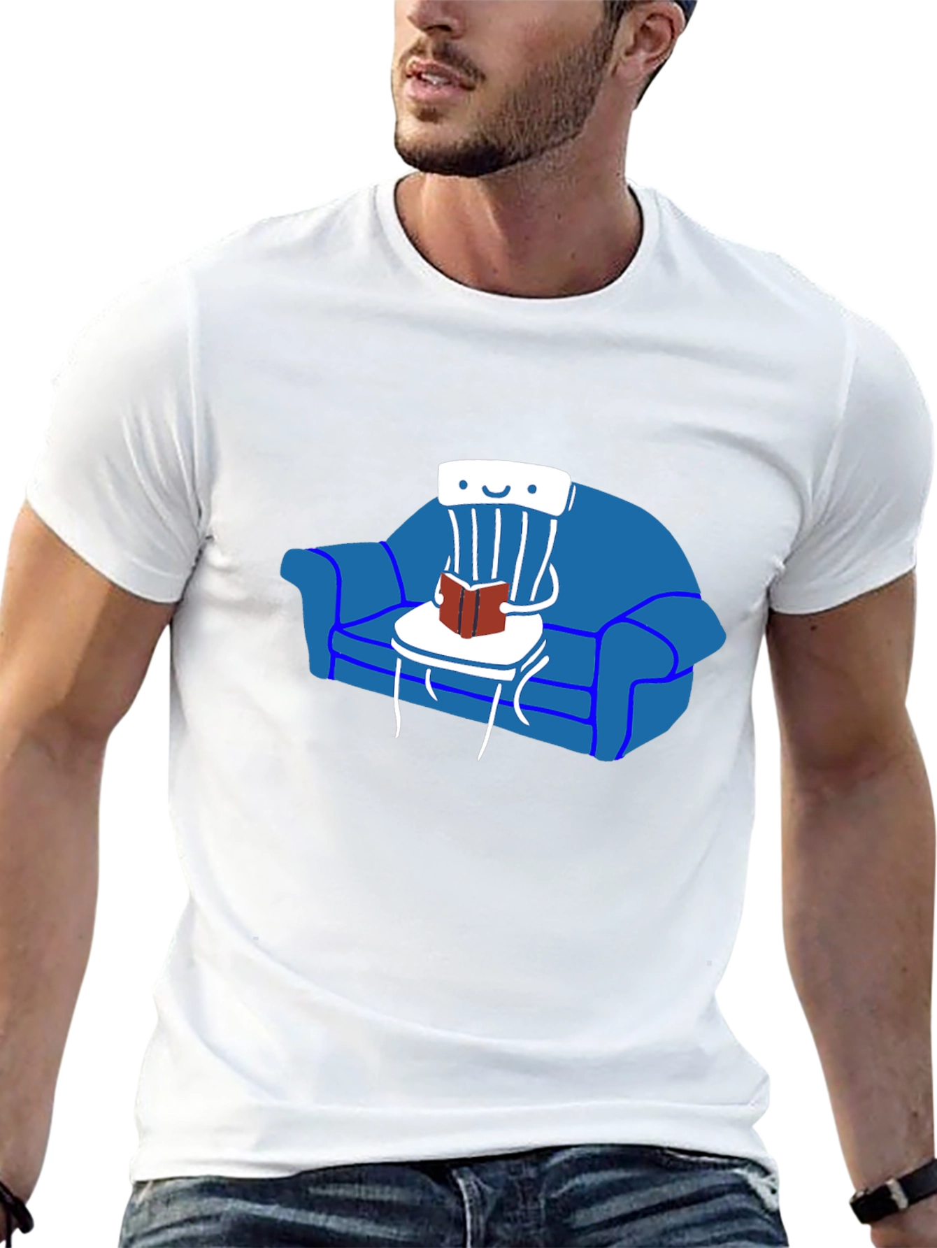 Chair Reading on Sofa T-Shirt - Unique Graphic Tee