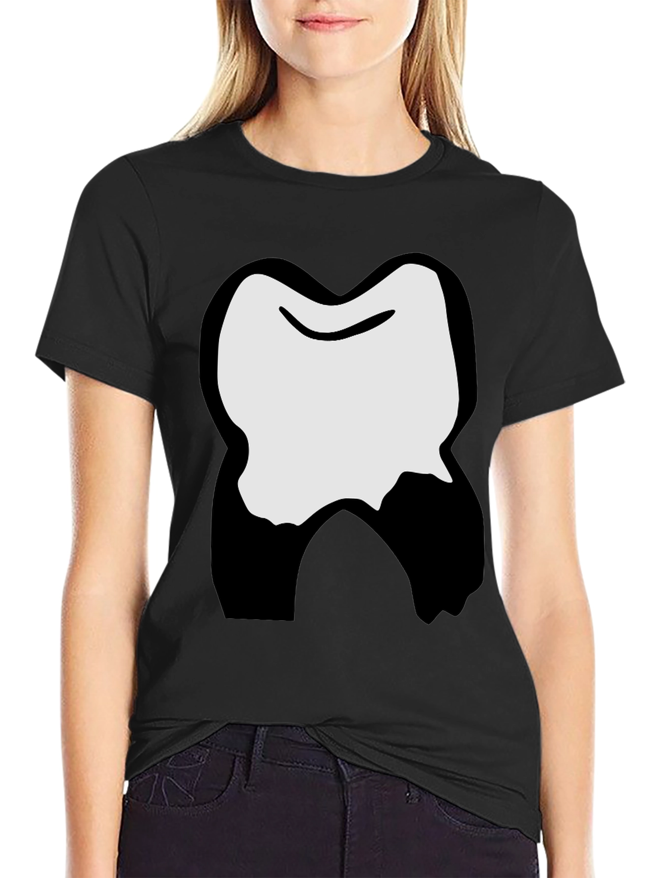 Funny Cartoon Tooth Graphic Black T-Shirt